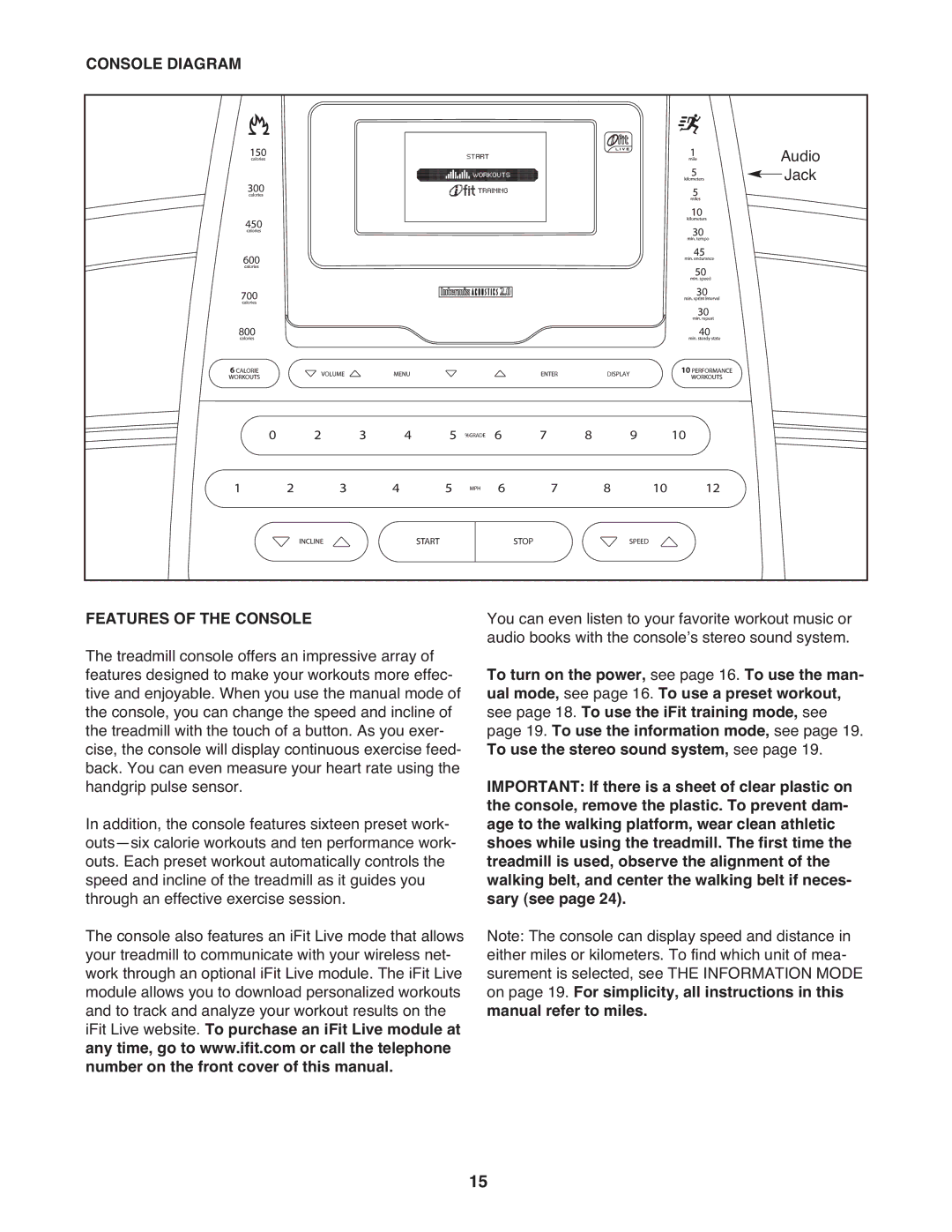 Reebok RBTL69810.0 manual Console Diagram, Features of the Console 