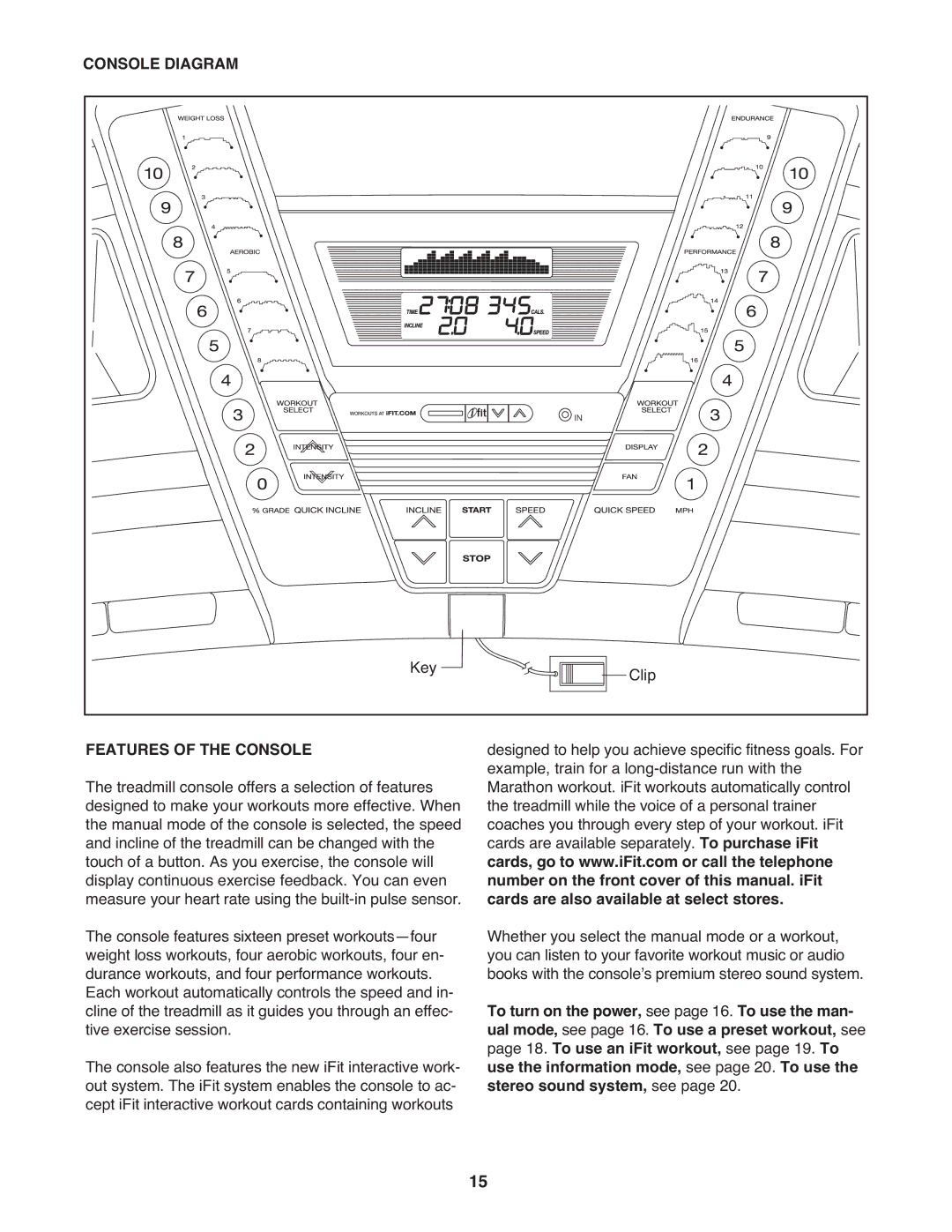 Reebok RCTL07809.0 manual Console Diagram, Features of the Console 