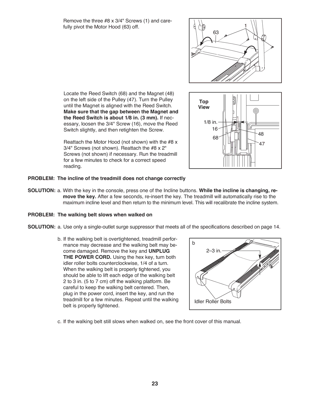 Reebok RCTL07809.0 manual Top, Make sure that the gap between the Magnet, Reed Switch is about 1/8 in mm. If nec 