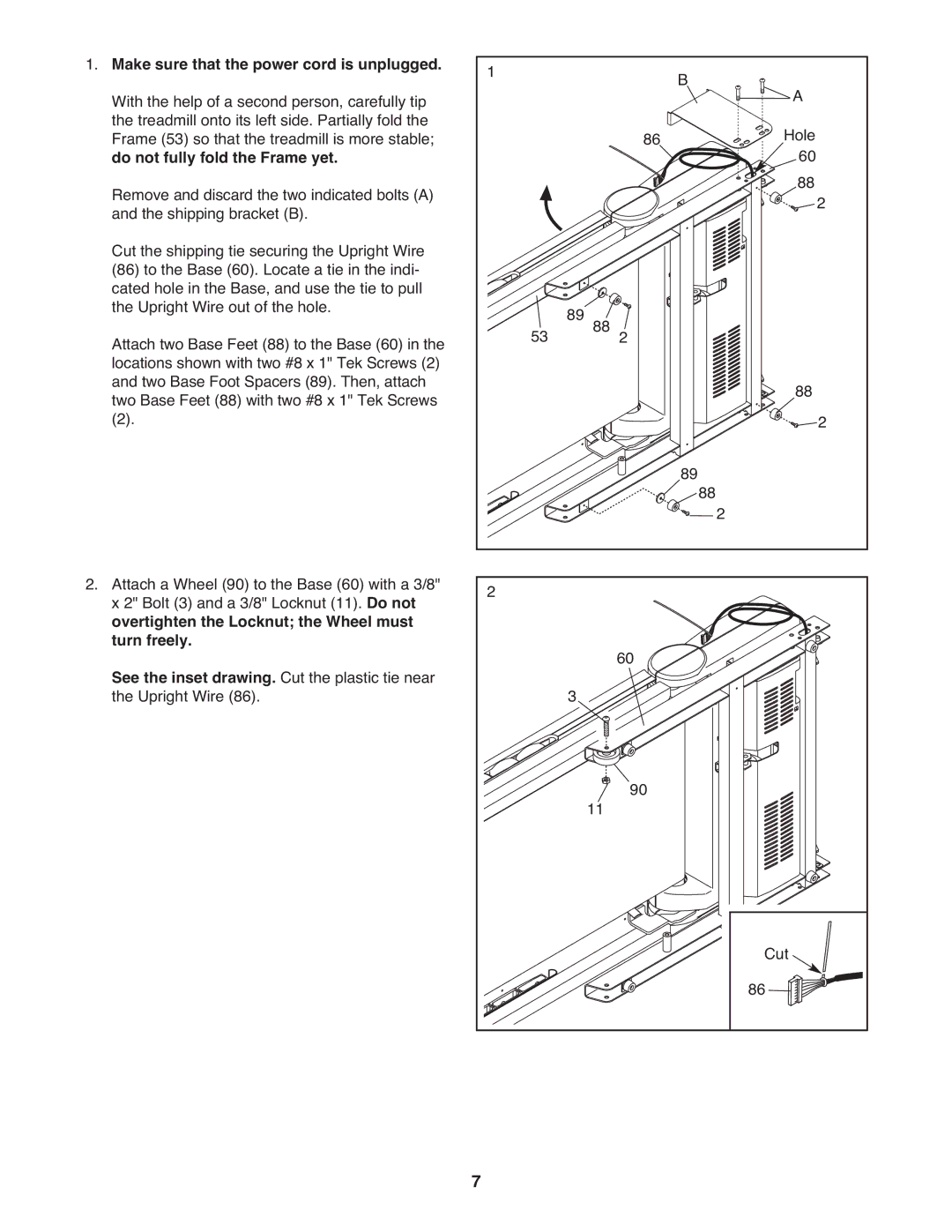 Reebok RCTL07809.0 manual Make sure that the power cord is unplugged, Do not fully fold the Frame yet 