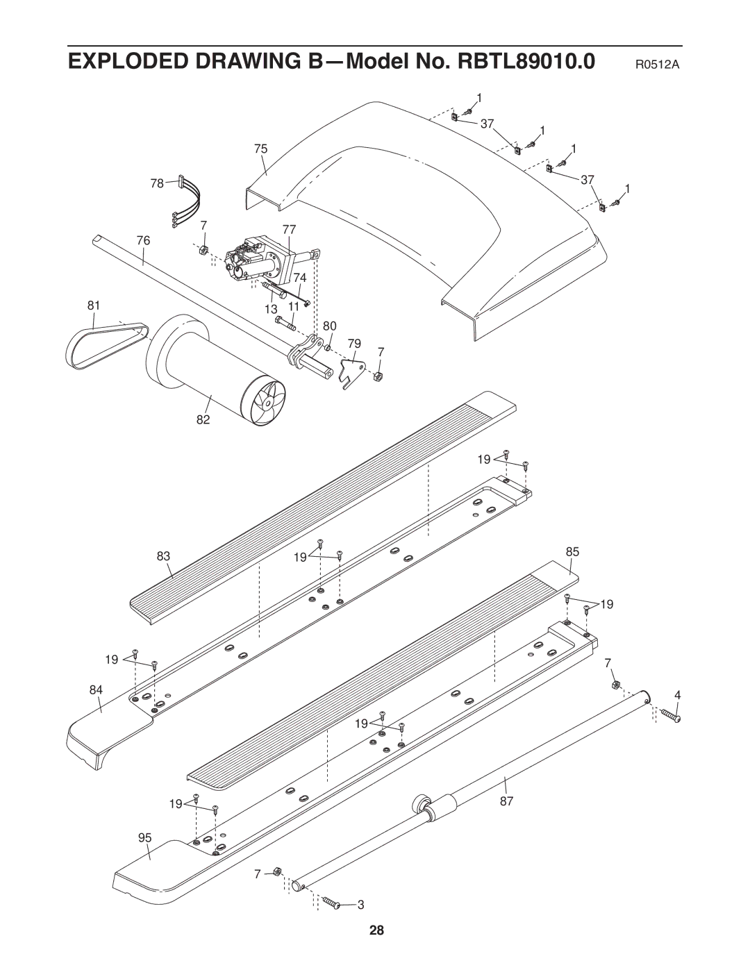 Reebok RT 8.0 manual Exploded Drawing B -Model No. RBTL89010.0 R0512A 