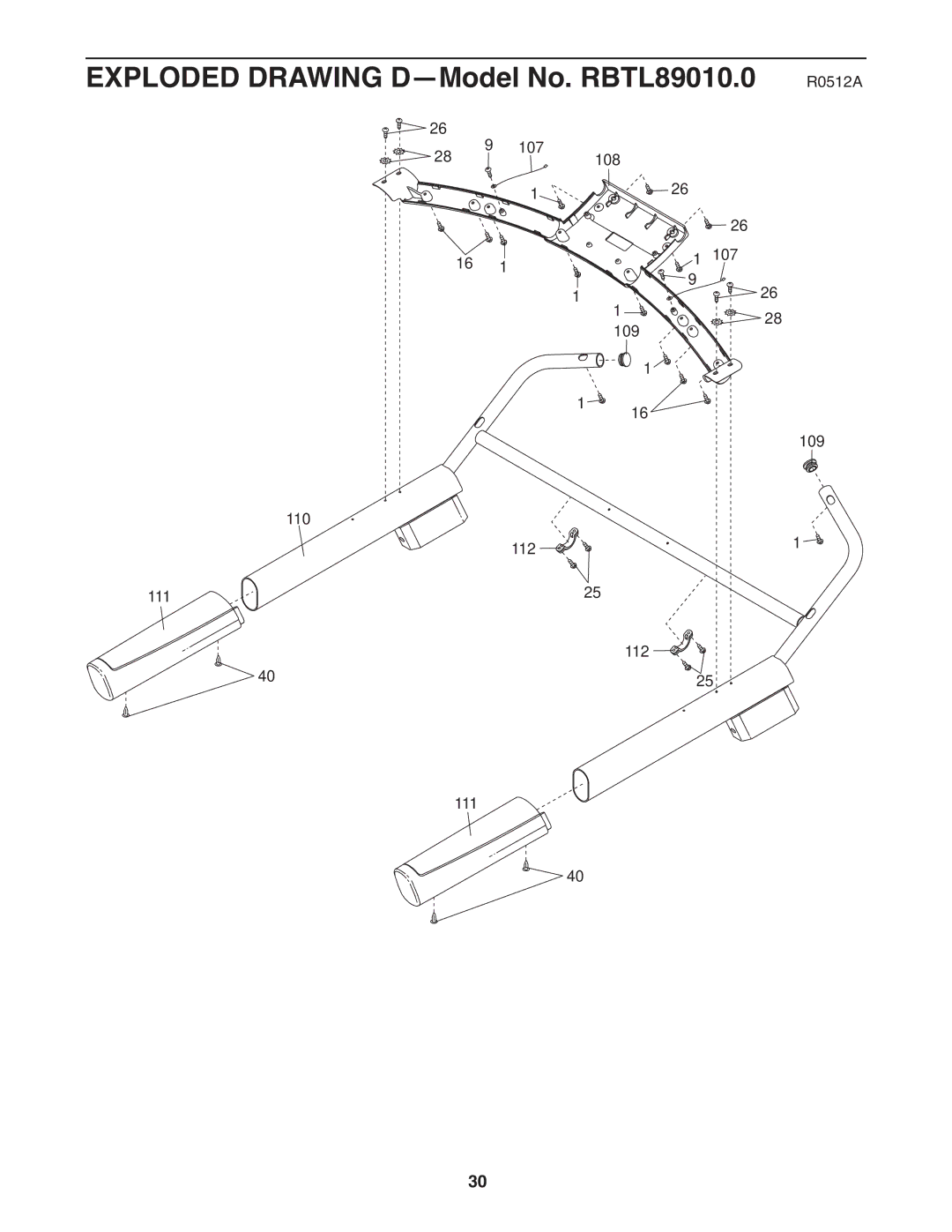 Reebok RT 8.0 manual Exploded Drawing D -Model No. RBTL89010.0 R0512A 