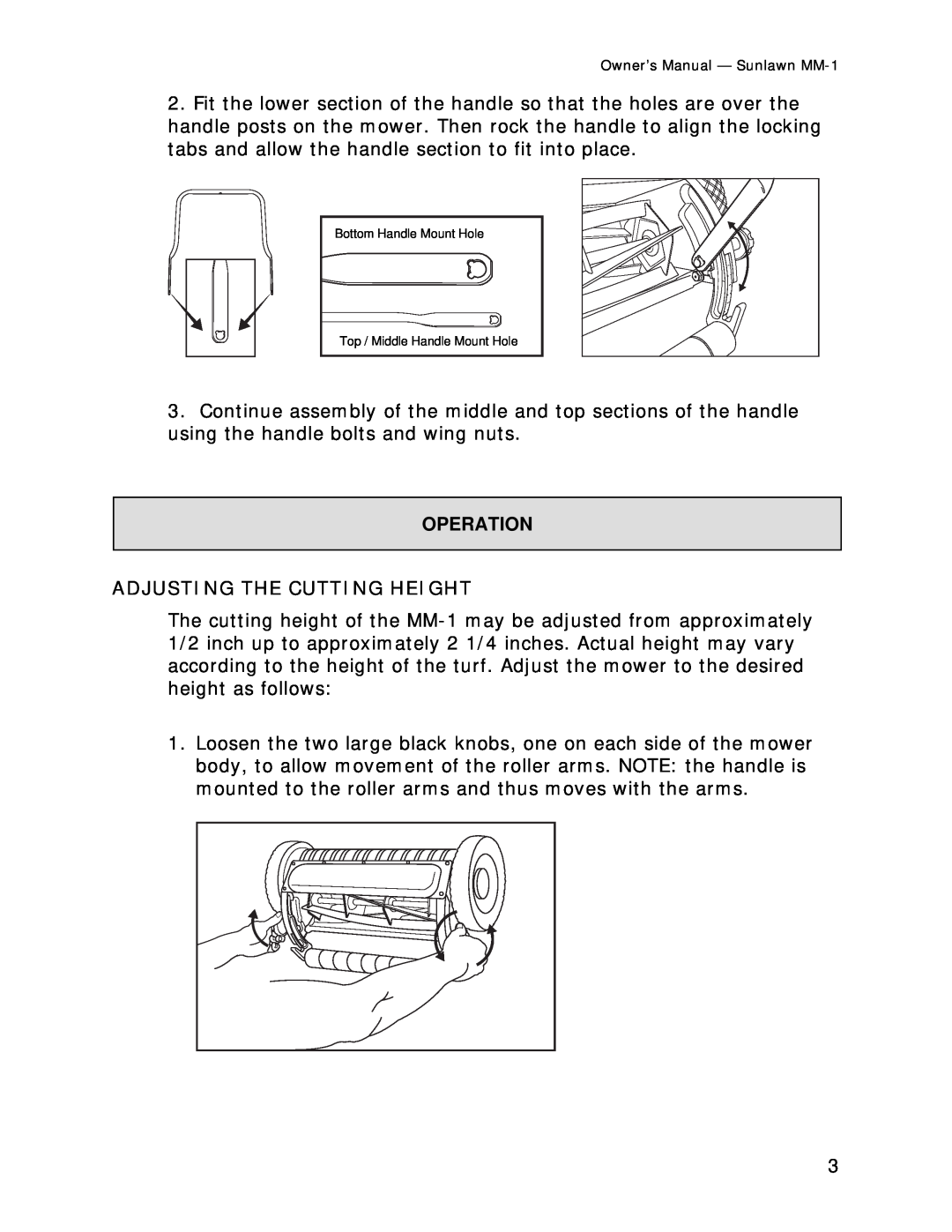 Reel Mowers, Etc MM-1 owner manual Adjusting The Cutting Height, Operation 