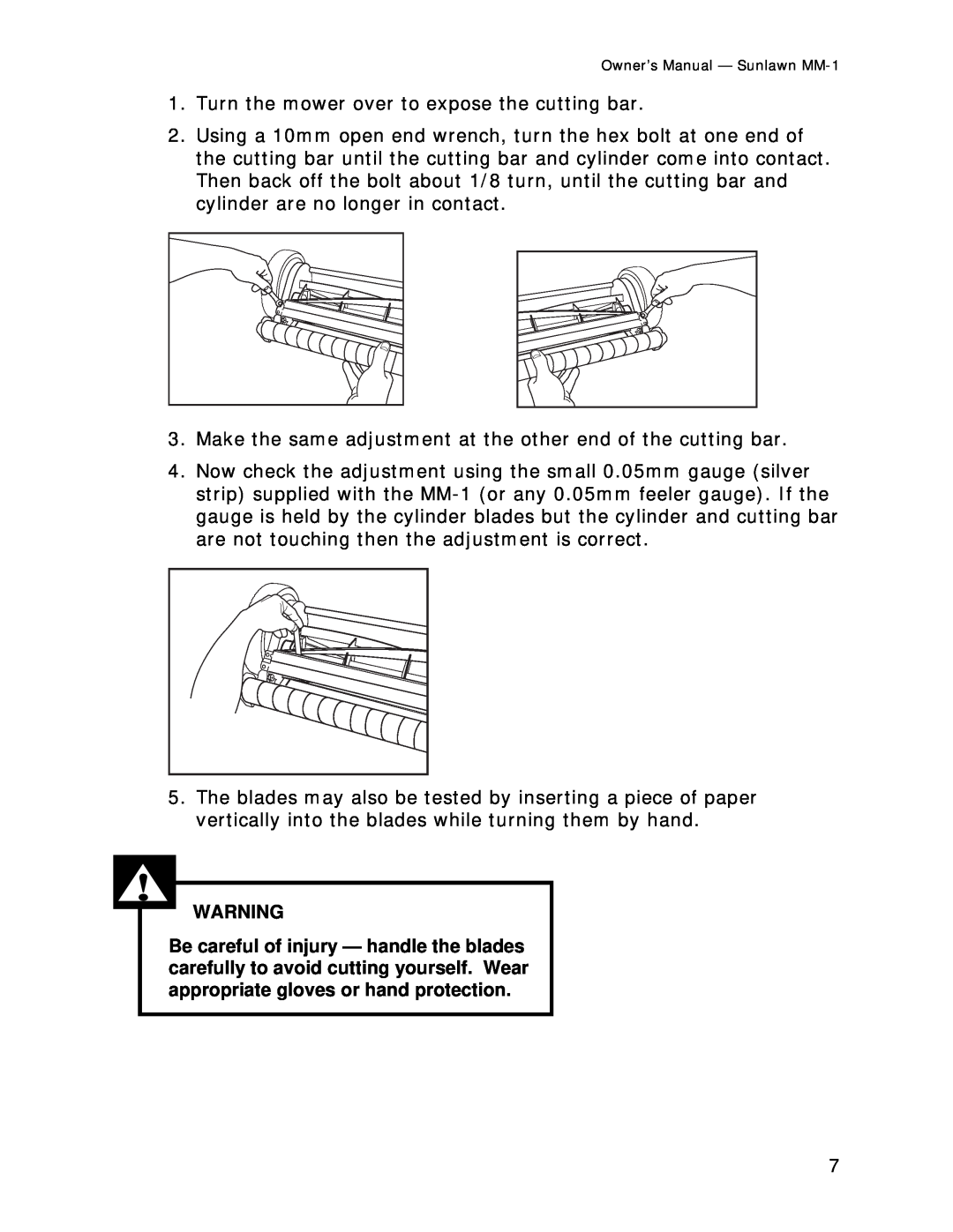 Reel Mowers, Etc MM-1 owner manual Turn the mower over to expose the cutting bar 