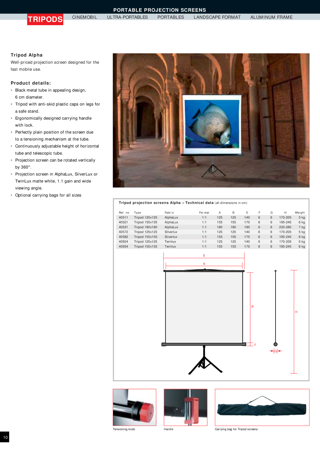 Reflecta Projection Screens manual Tripod Alpha, Product details 