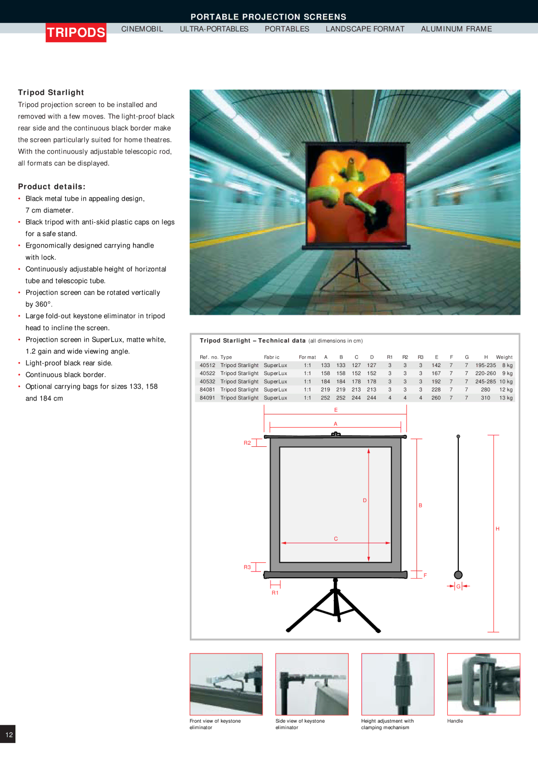 Reflecta Projection Screens Tripods Cinemobil, ULTRA-PORTABLES Portables Landscape Format Aluminum Frame, Tripod Starlight 