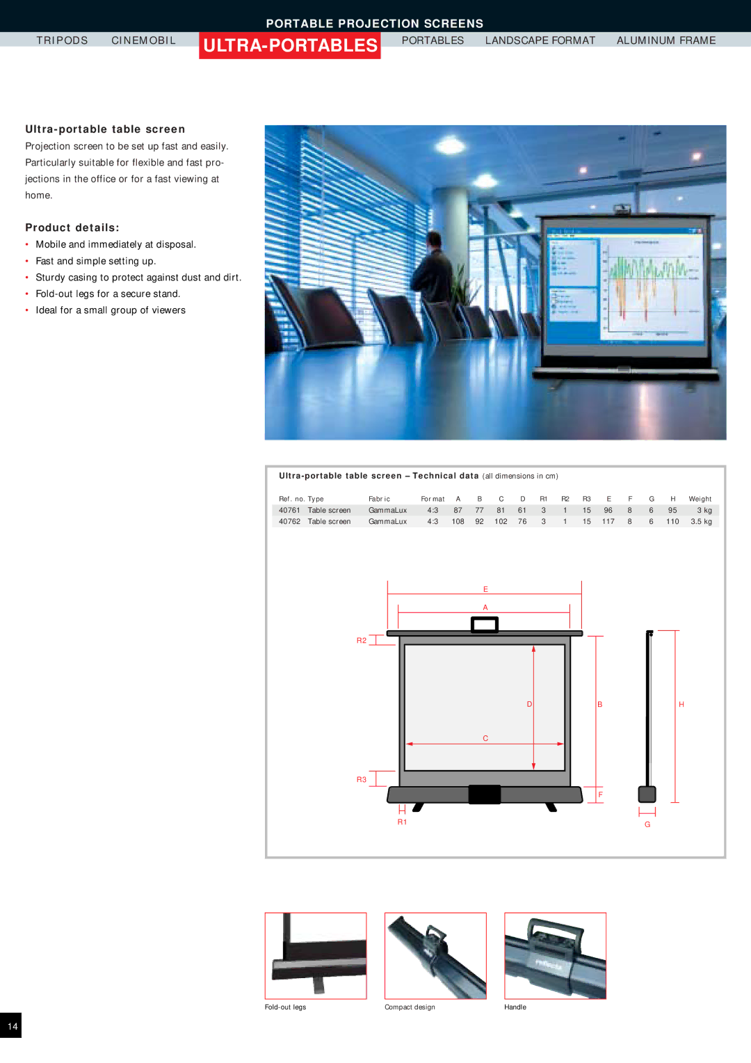 Reflecta Projection Screens manual Ultra-portable table screen 