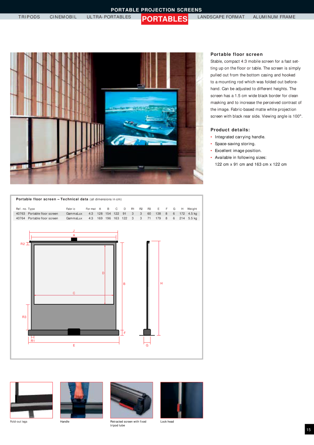 Reflecta Projection Screens manual Portable floor screen Technical data all dimensions in cm 