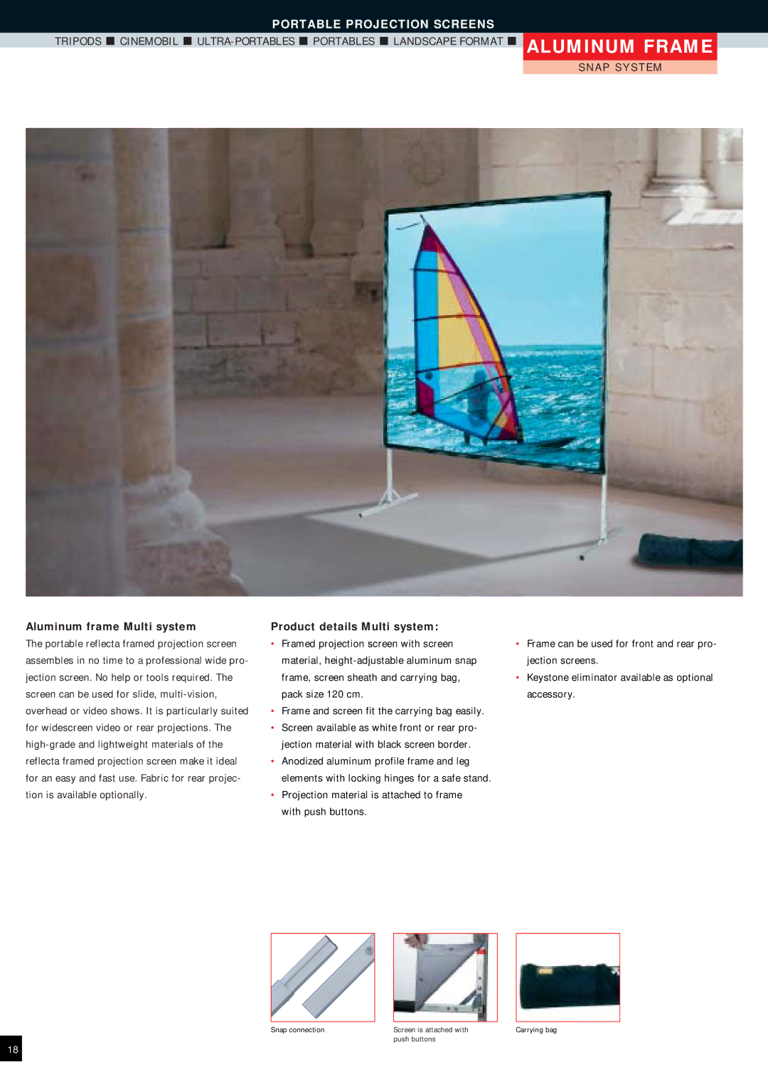 Reflecta Projection Screens manual Aluminum frame Multi system, Product details Multi system 