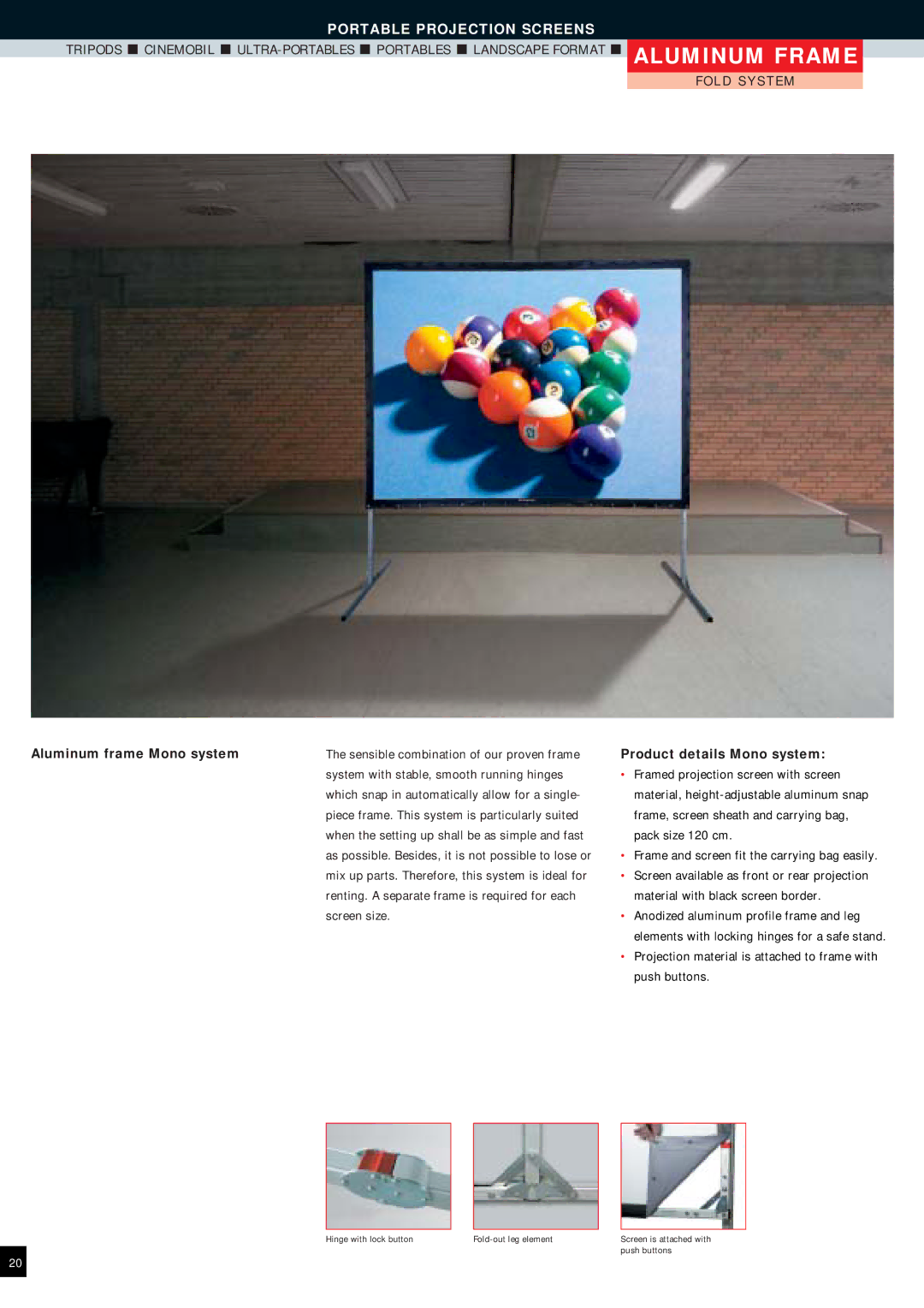 Reflecta Projection Screens manual Aluminum frame Mono system, Product details Mono system 