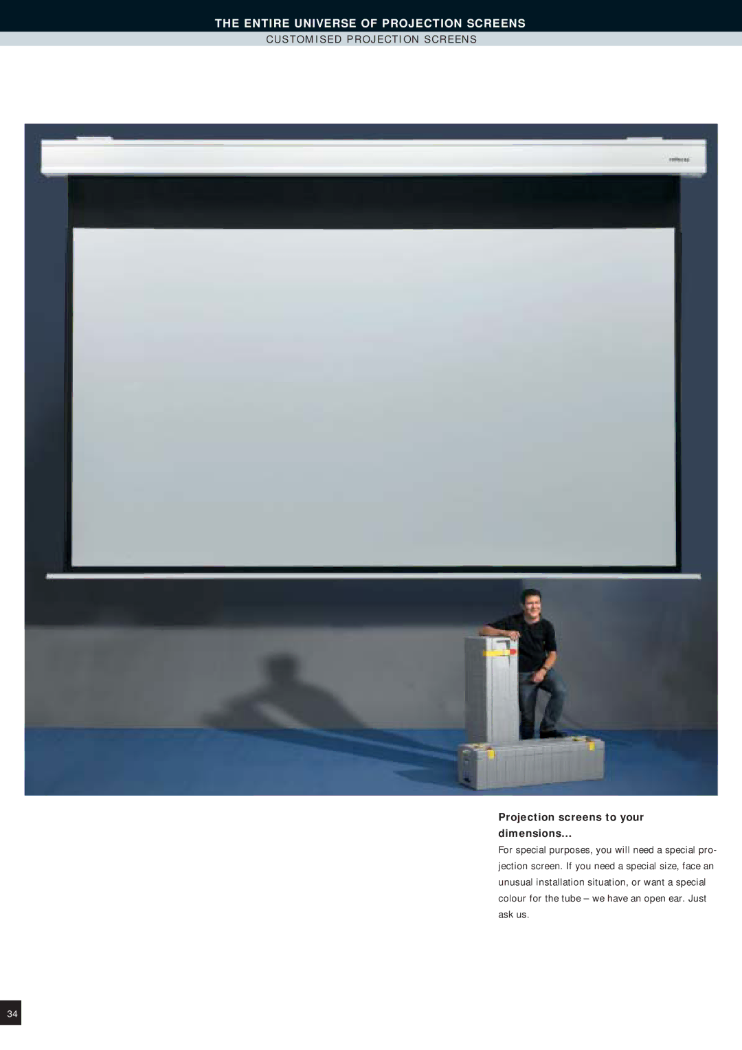 Reflecta Projection Screens manual S T O M I S E D P R O J E C T I O N S C R E E N S, Projection screens to your Dimensions 