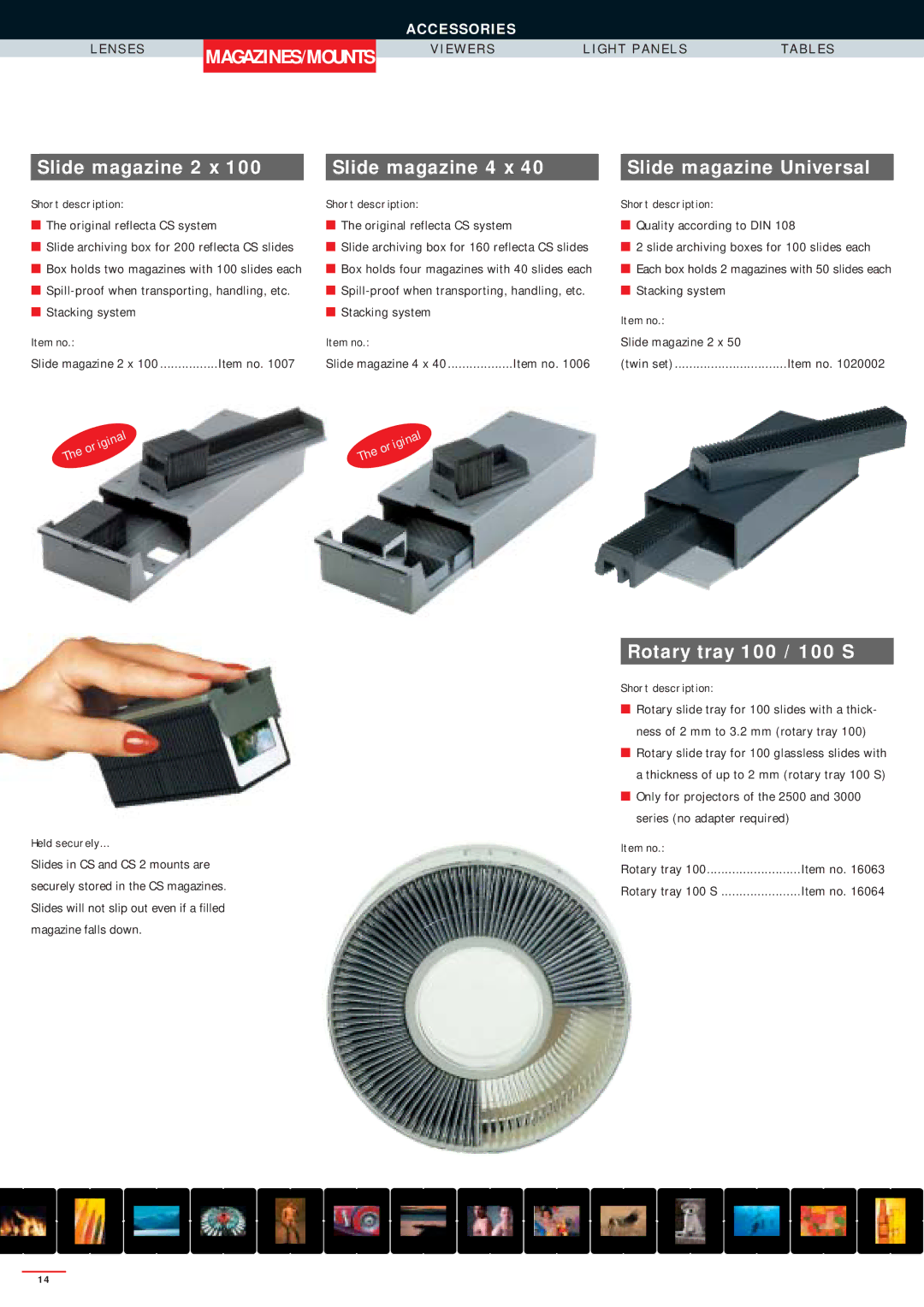 Reflecta SERIES 2000, SERIES 3000, SERIES 2500AFM manual Magazines/Mounts, Rotary tray 100 / 100 S 