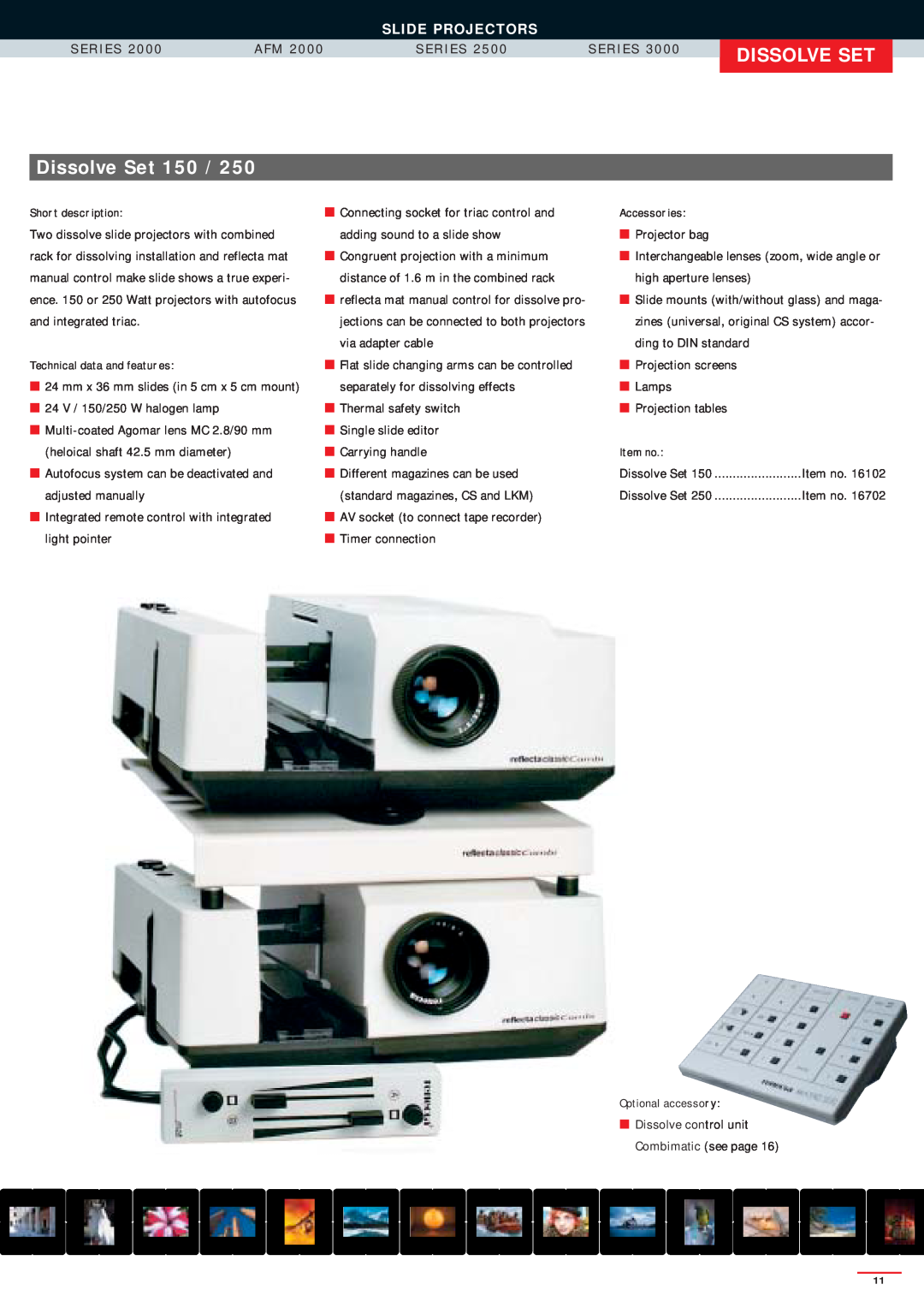 Reflecta SERIES 2000, SERIES 3000, SERIES 2500AFM manual Dissolve Set, Slide Projectors, S E R I E S 2 0 0, A F M 2 0 0 