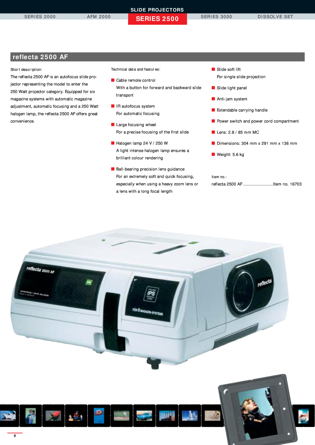 Reflecta SERIES 2000 manual reflecta 2500 AF, Series, Slide Projectors, S E R I E S 2 0 0, A F M 2 0 0, S E R I E S 3 0 