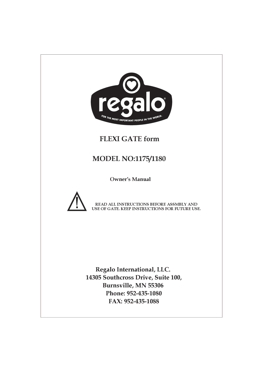 Regalo owner manual Flexi Gate form Model NO1175/1180 