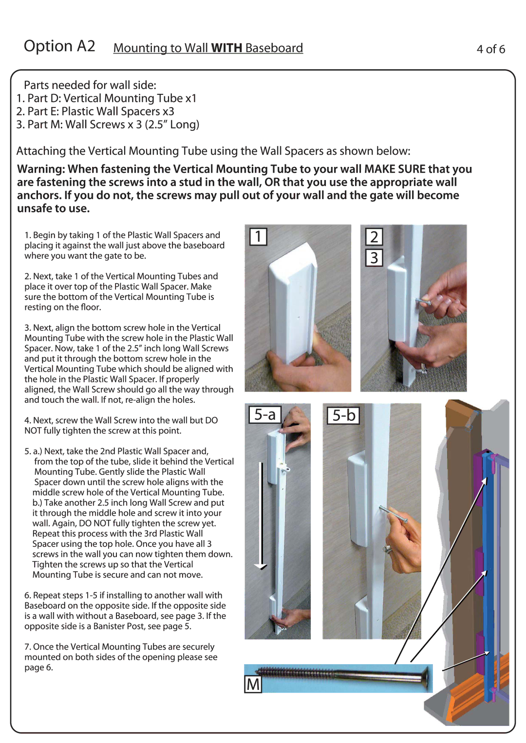 Regalo 1235, 1230 manual Option A2 Mounting to Wall with Baseboard 