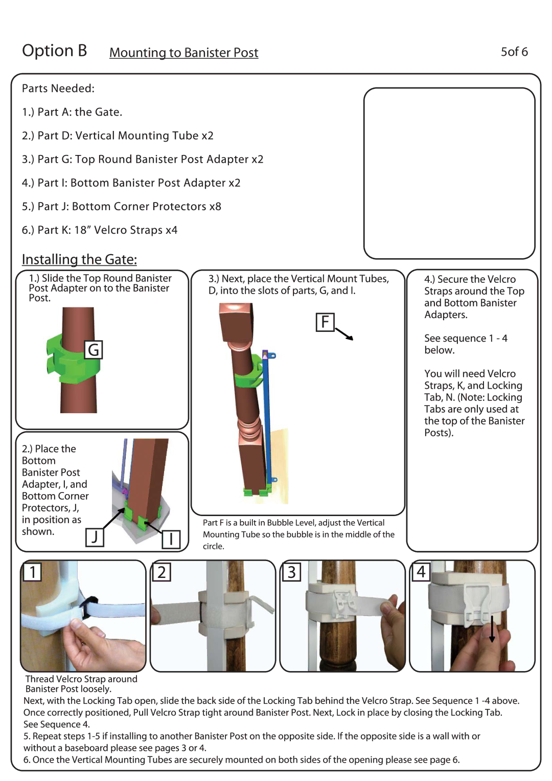 Regalo 1230, 1235 manual Option B Mounting to Banister Post 