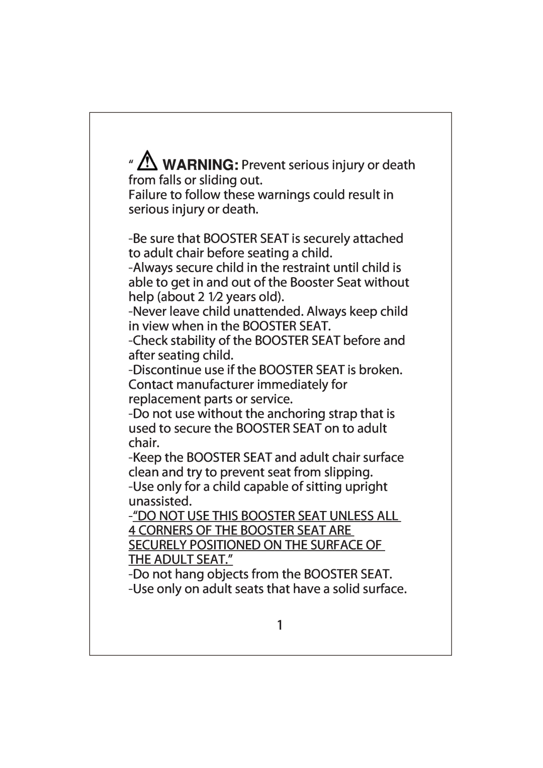 Regalo 3510 owner manual “ WARNING Prevent serious injury or death from falls or sliding out 