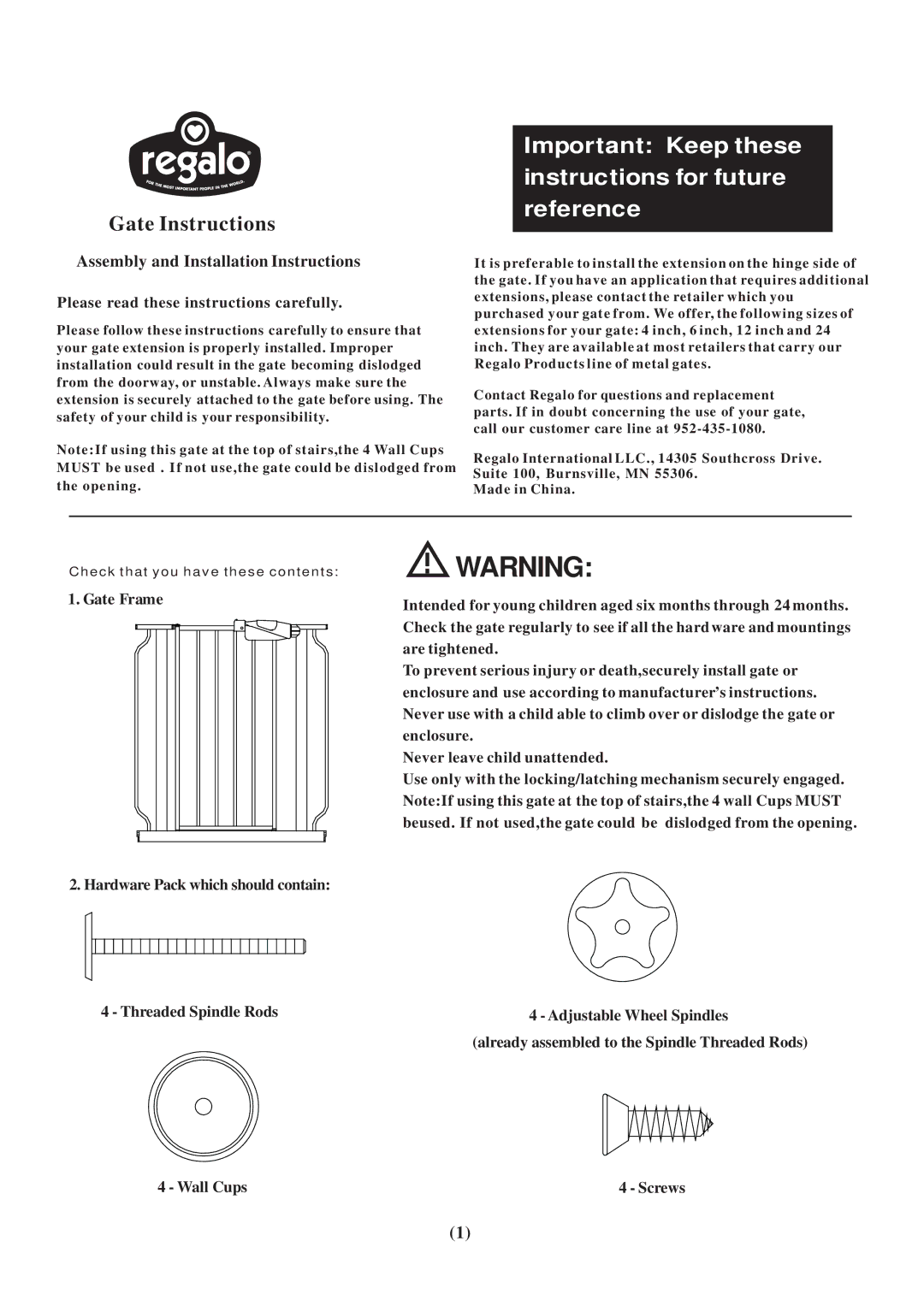 Regalo Safety Gate installation instructions Important Keep these instructions for future reference 