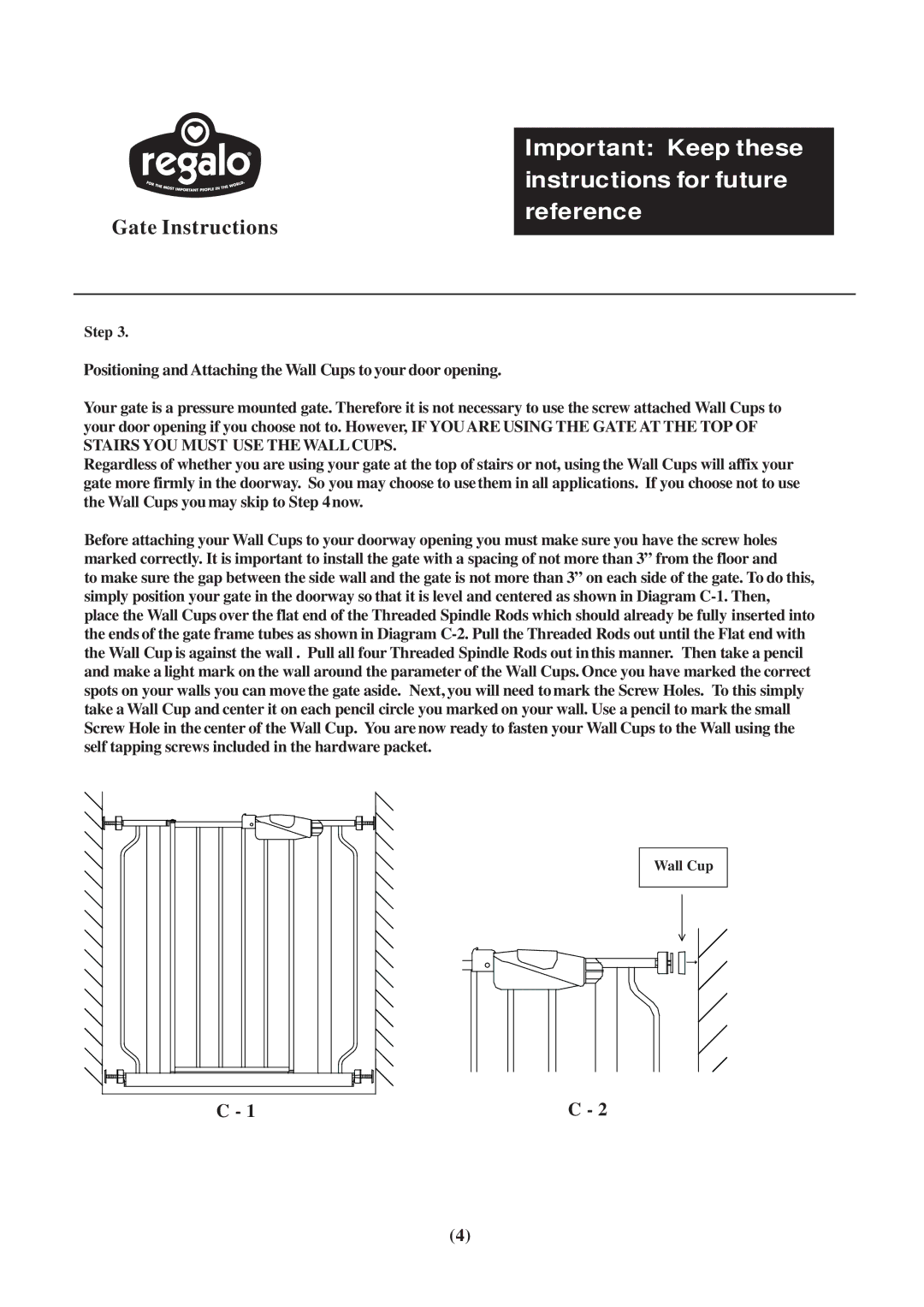 Regalo Safety Gate installation instructions Wall Cup 