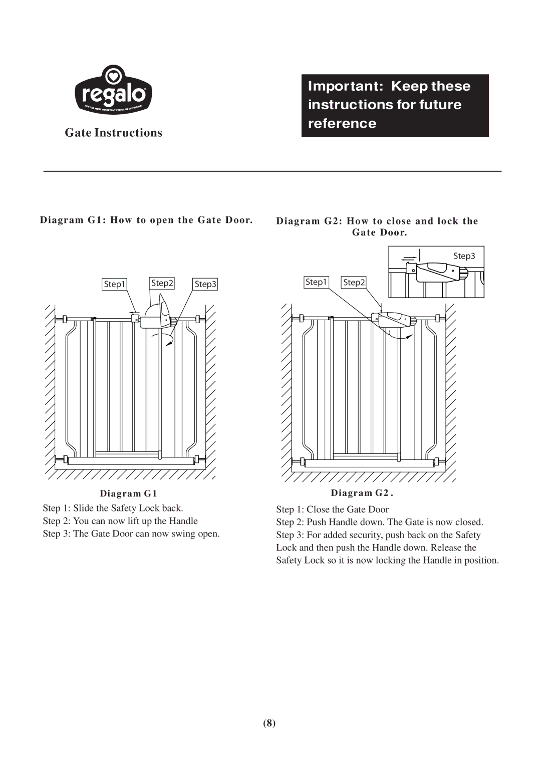 Regalo Safety Gate installation instructions Diagram G1 How to open the Gate Door 