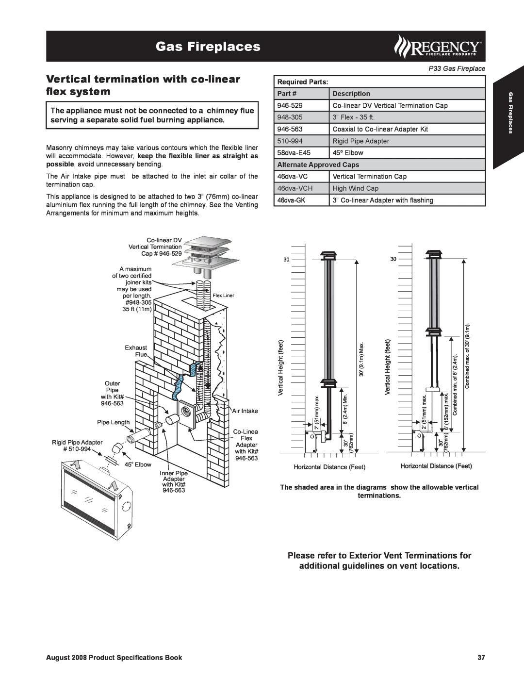 Regency 510-994 Vertical termination with co-linearﬂex system, Gas Fireplaces, additional guidelines on vent locations 