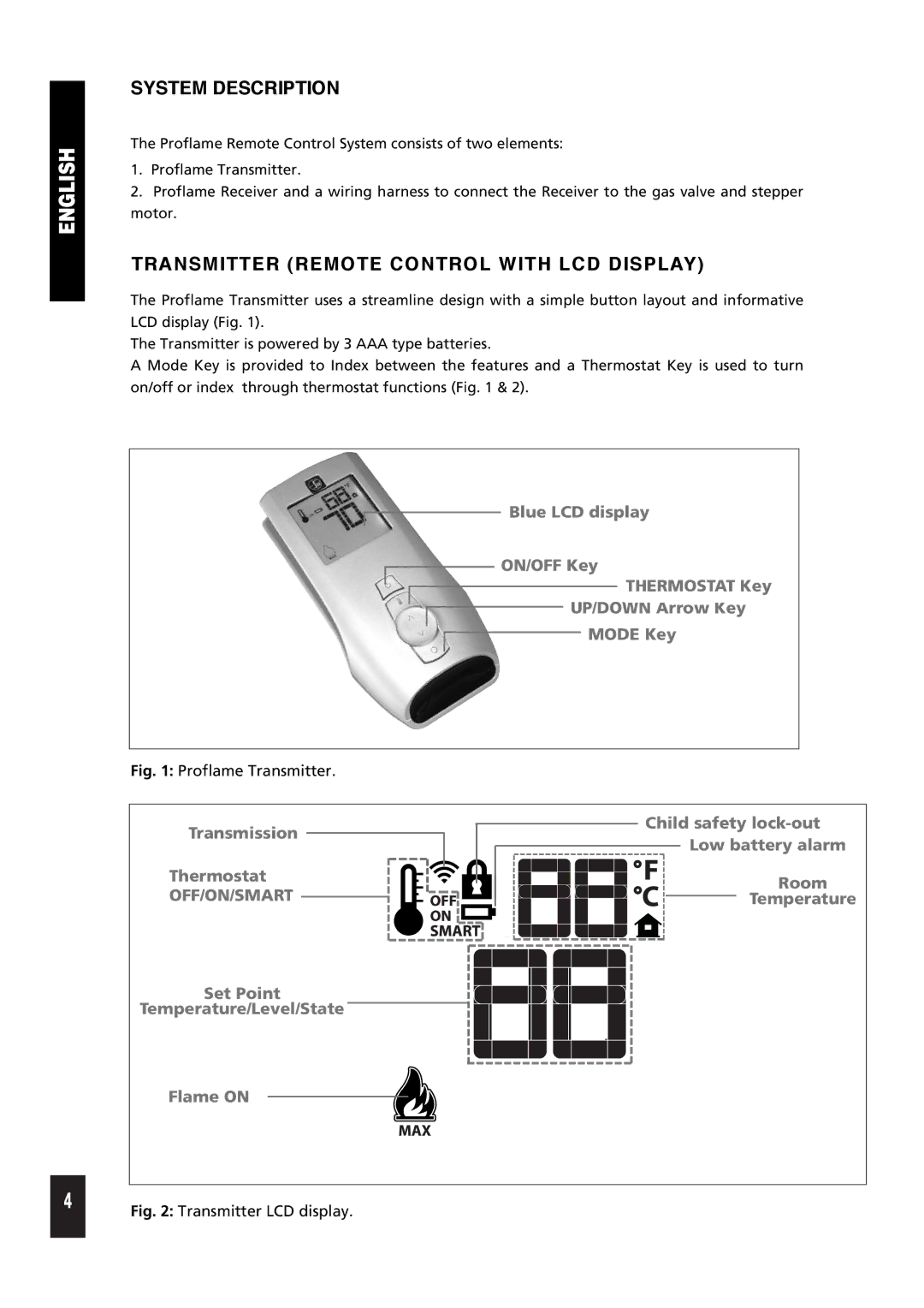 Regency 9.957.03605 installation instructions System Description, Transmitter Remote Control with LCD Display 