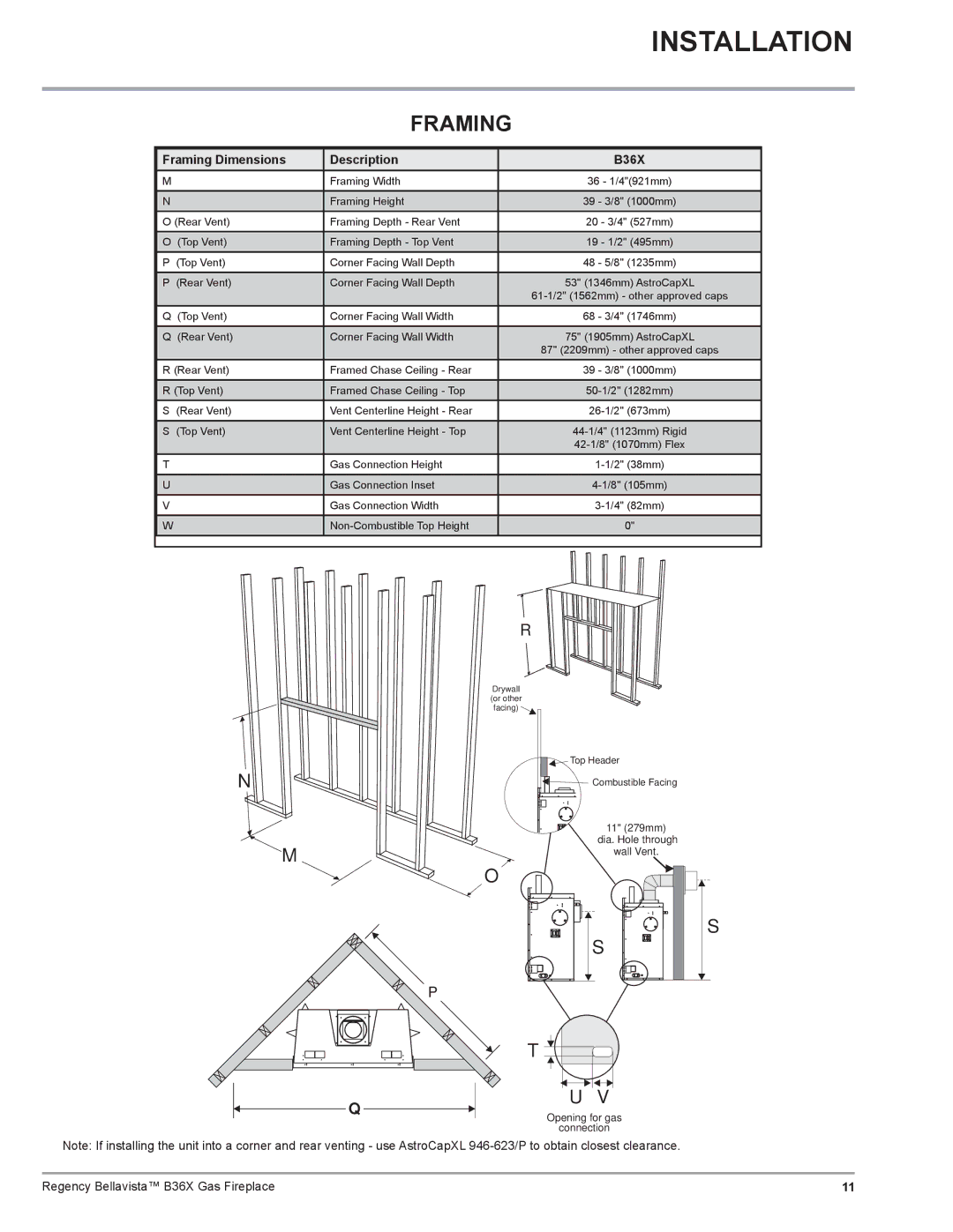 Regency installation manual Framing Dimensions Description B36X 