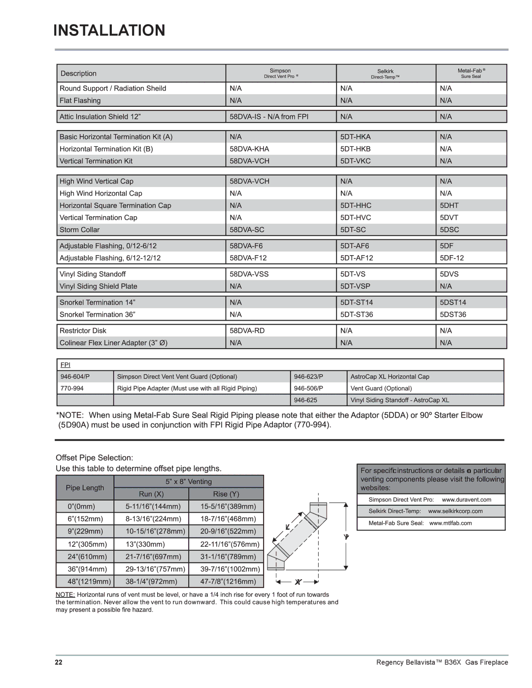 Regency B36X installation manual Installation 