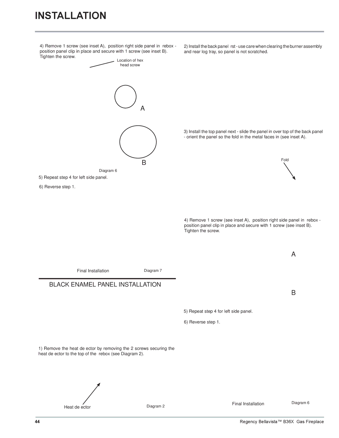 Regency B36X installation manual Black Enamel Panel Installation 
