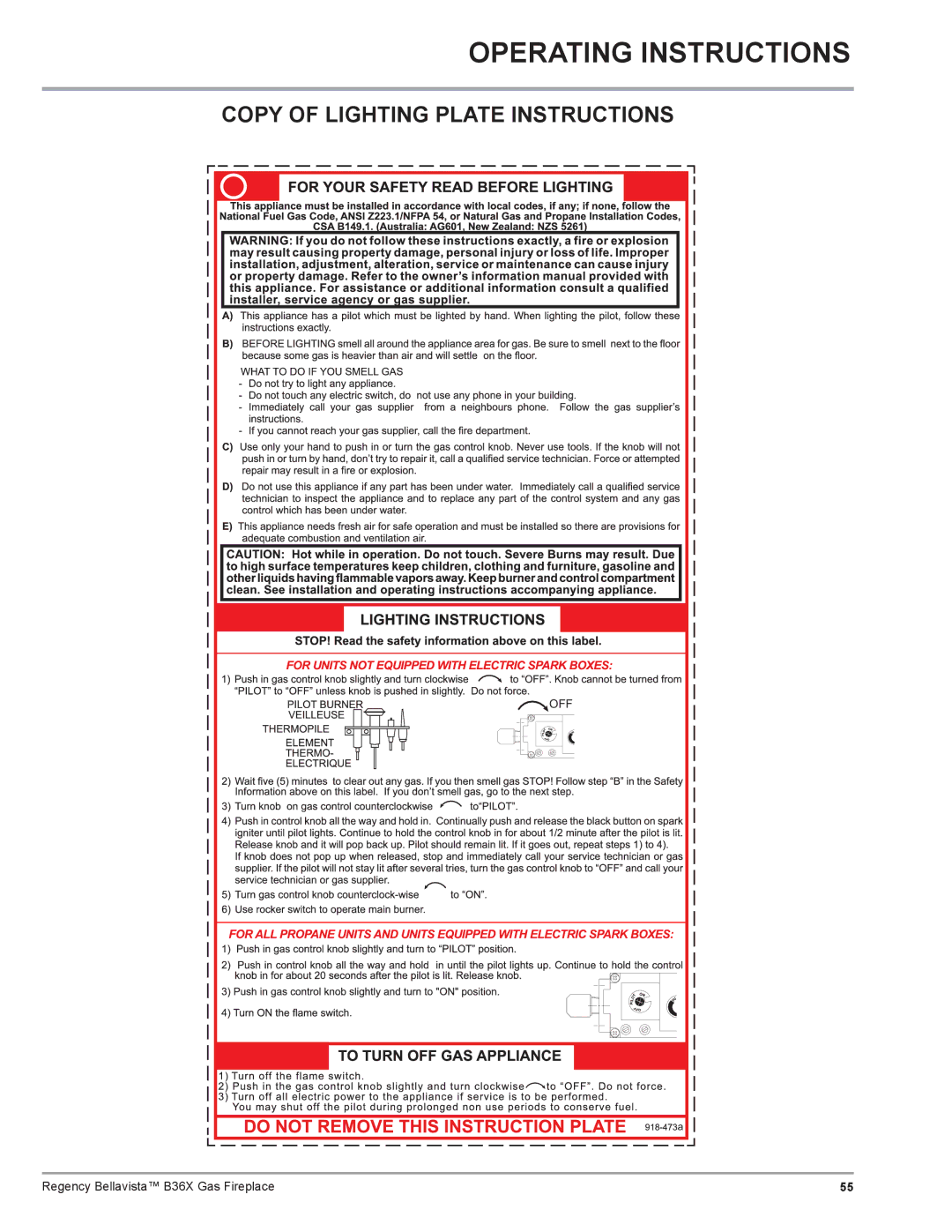 Regency B36X installation manual Copy of Lighting Plate Instructions 