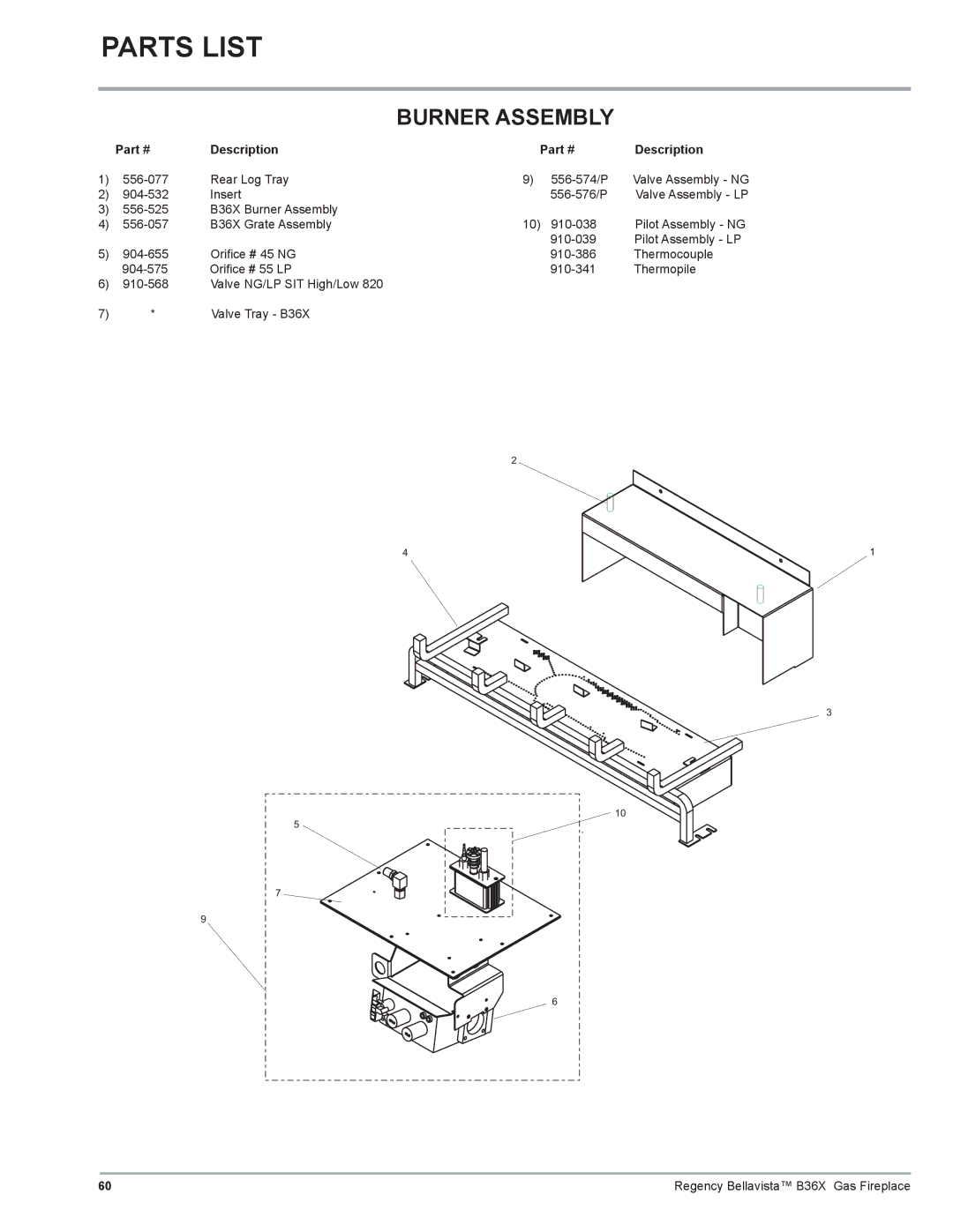 Regency B36X installation manual Burner Assembly 