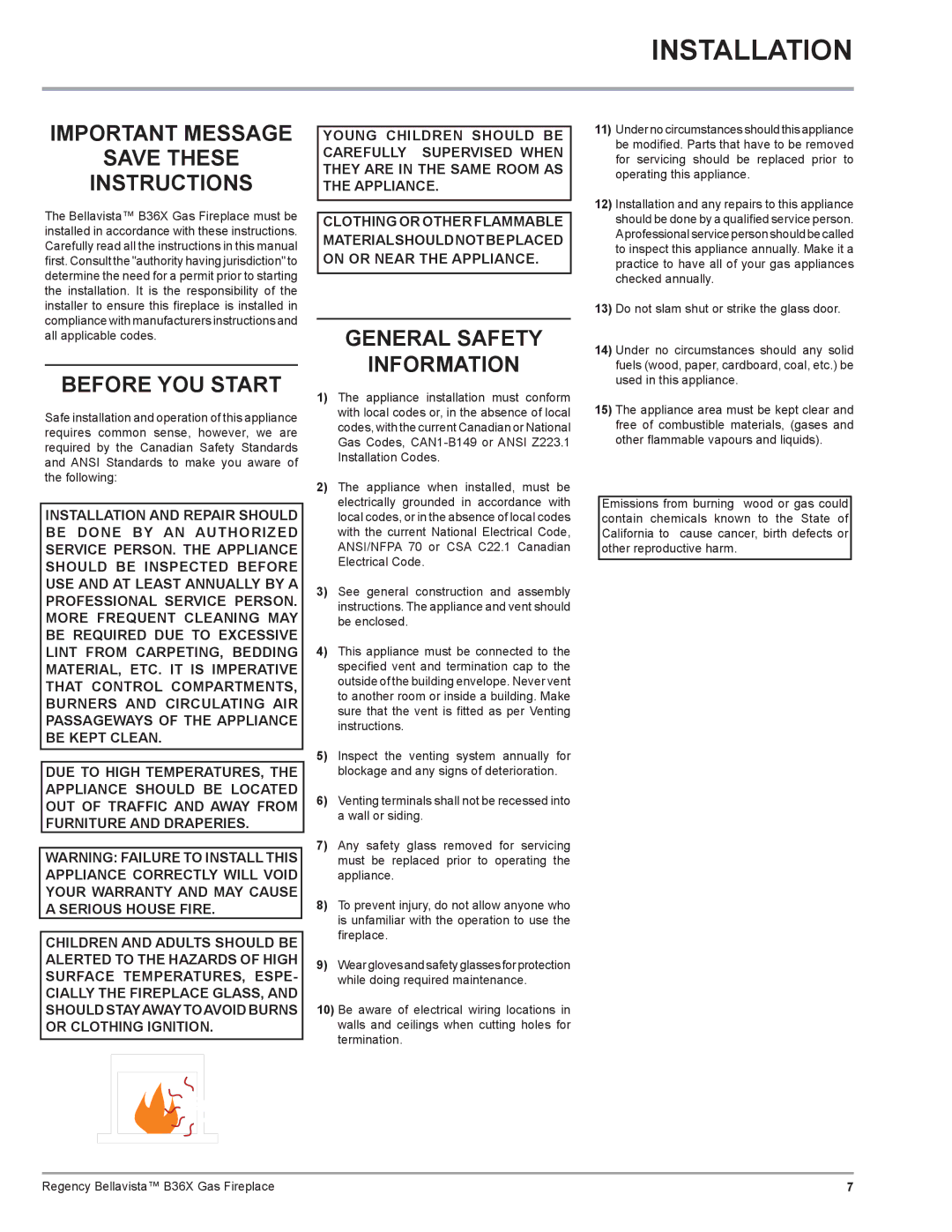 Regency B36X Installation, Important Message Save These Instructions, Before YOU Start, General Safety Information 