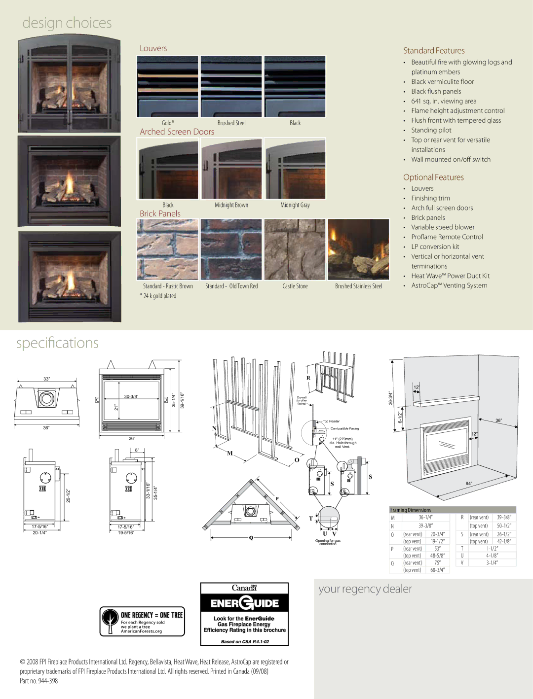 Regency Bellavista B36X specifications Design choices, Specifications, Louvers, Brick Panels 