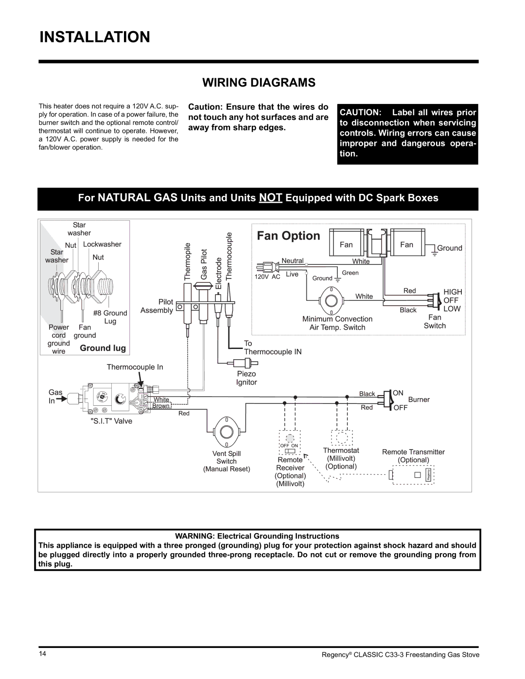 Regency C33-LP3, C33-NG3 installation manual Wiring Diagrams 