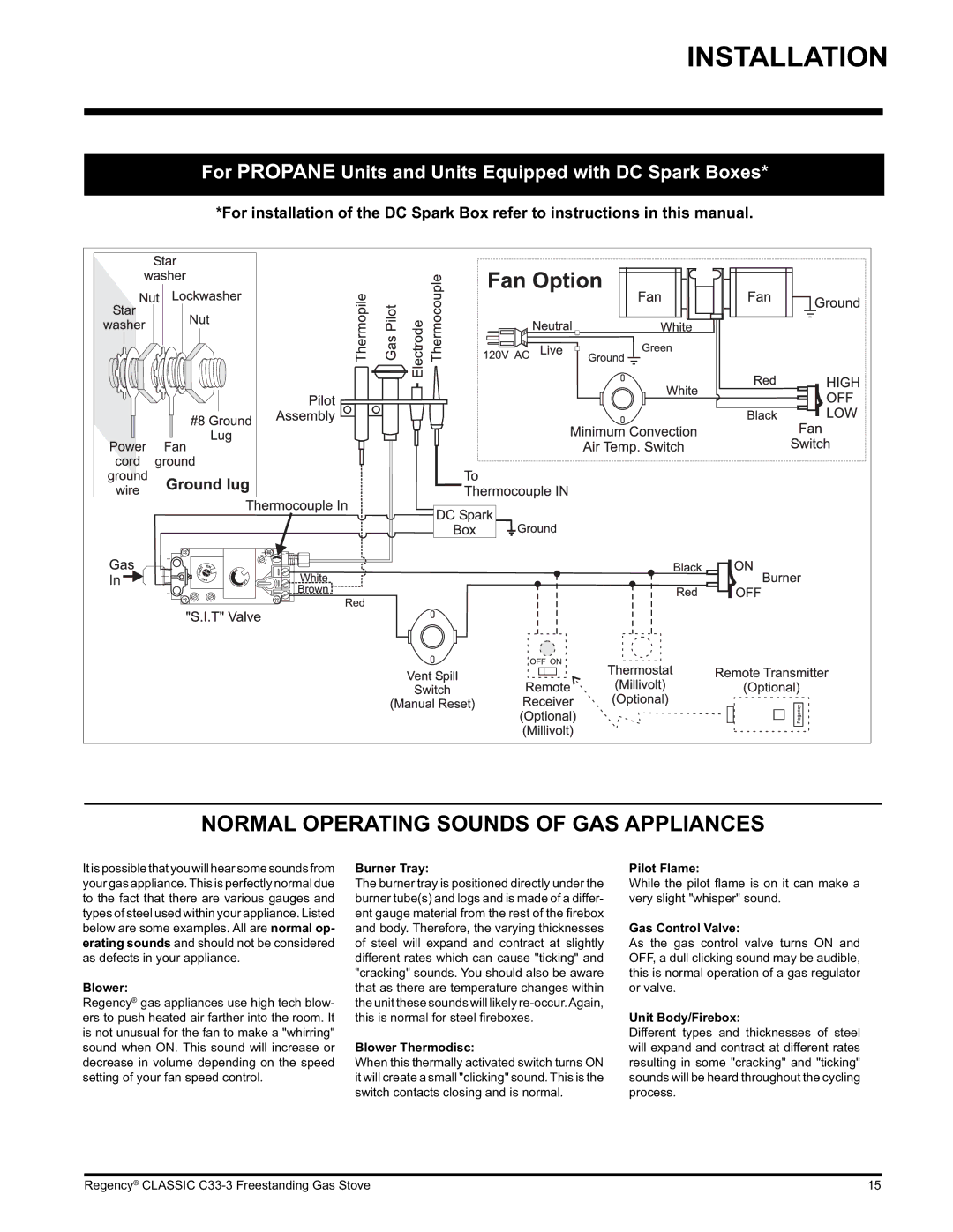 Regency C33-NG3, C33-LP3 installation manual Normal Operating Sounds of GAS Appliances 