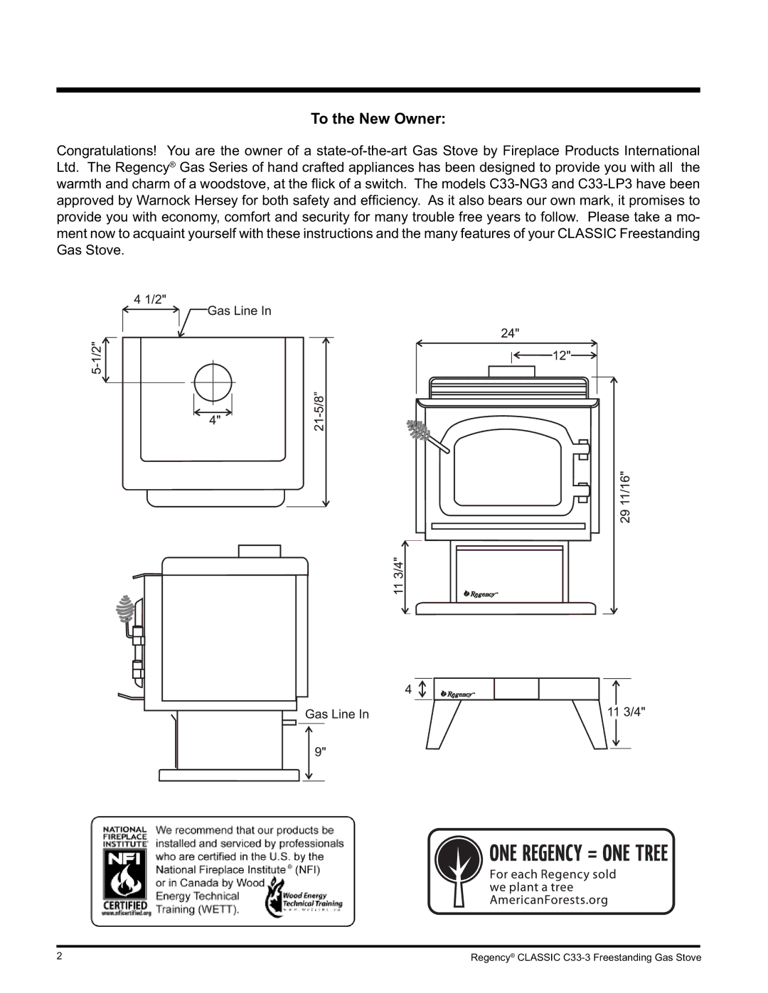 Regency C33-LP3, C33-NG3 installation manual To the New Owner 