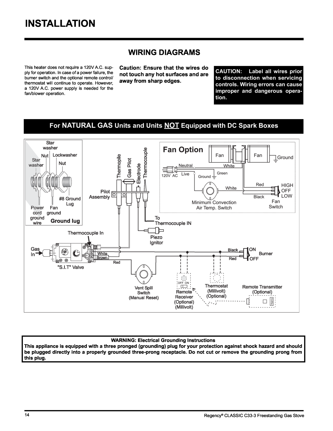 Regency C33-LP3, C33-NG3 installation manual Wiring Diagrams 