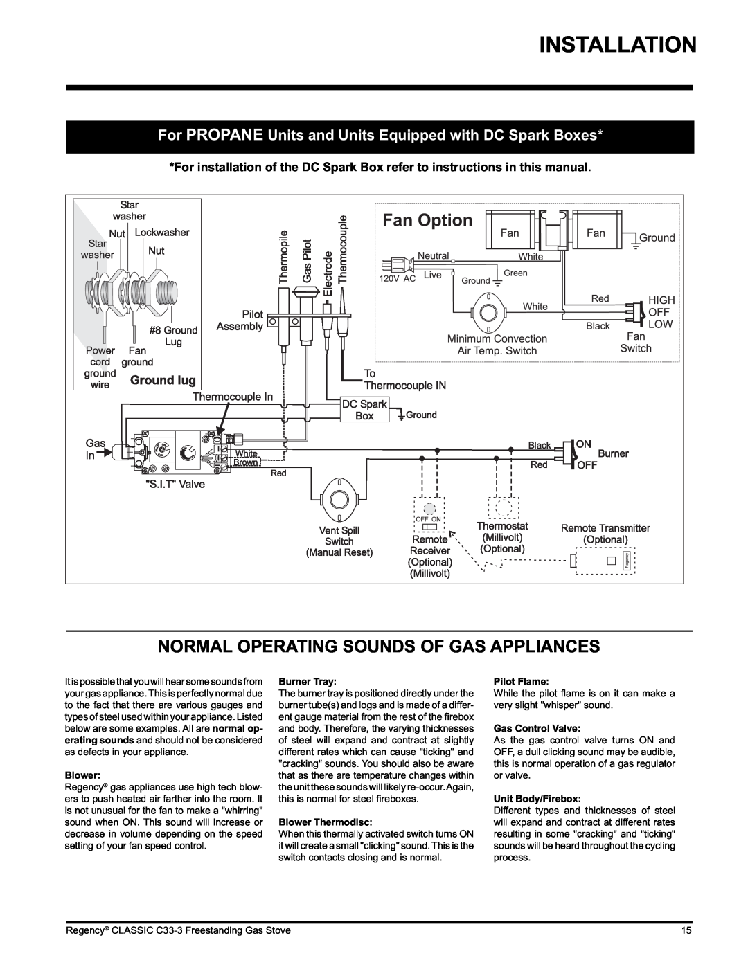 Regency C33-NG3, C33-LP3 Normal Operating Sounds Of Gas Appliances, Burner Tray, Blower Thermodisc, Pilot Flame 