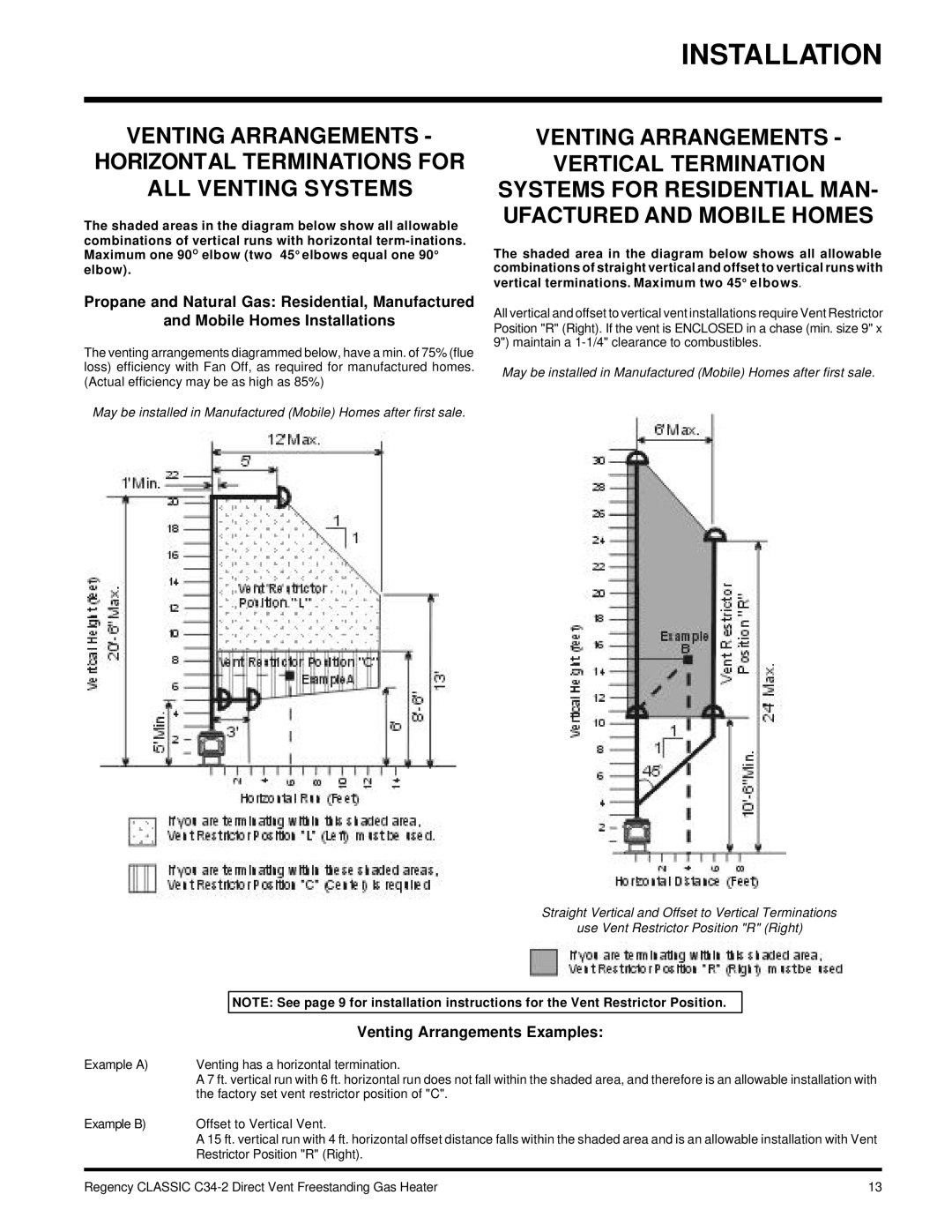 Regency C34-LP2, C34-NG2 installation manual Venting Arrangements Examples 