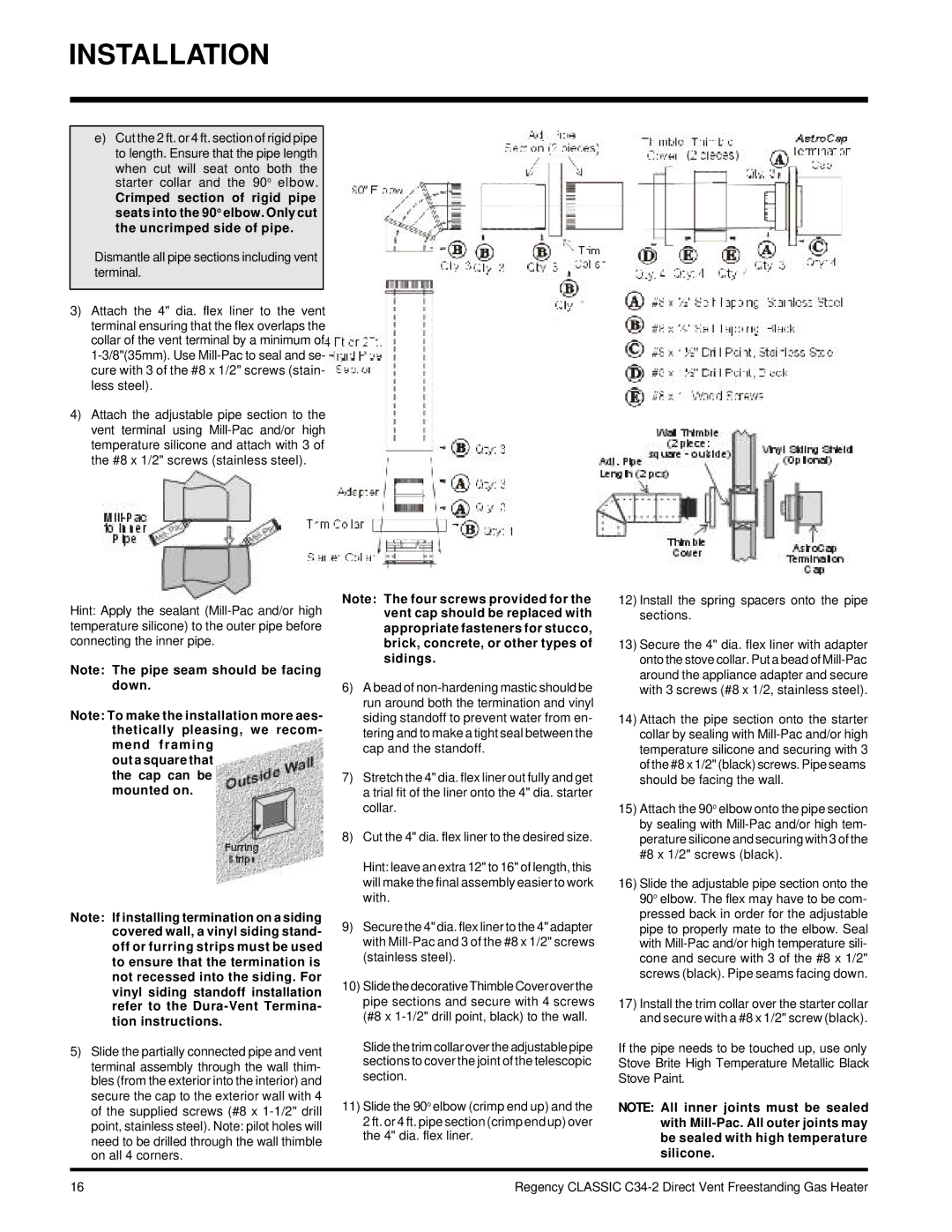 Regency C34-NG2, C34-LP2 installation manual Out a square that the cap can be mounted on 