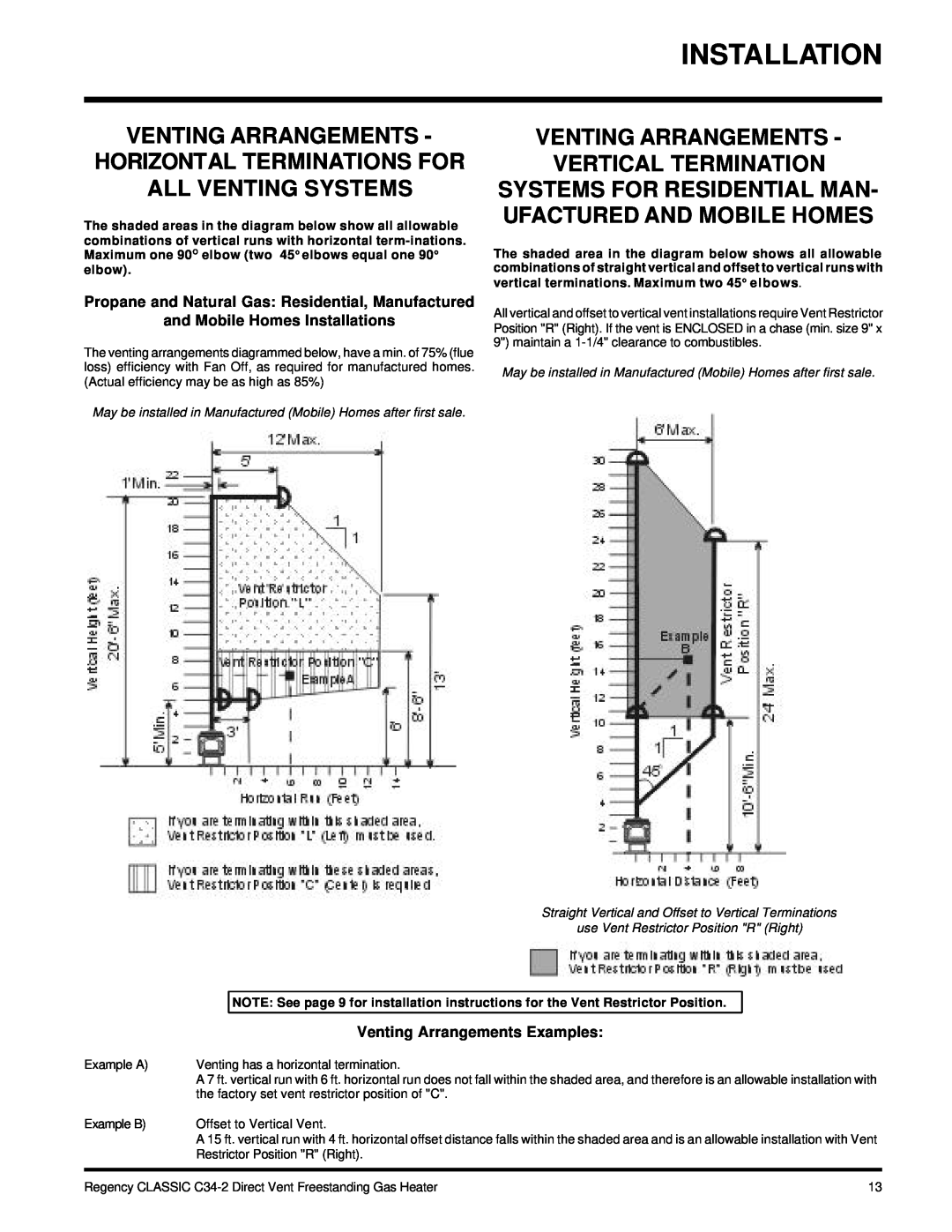 Regency C34-LP2, C34-NG2 installation manual Installation, Venting Arrangements Vertical Termination 