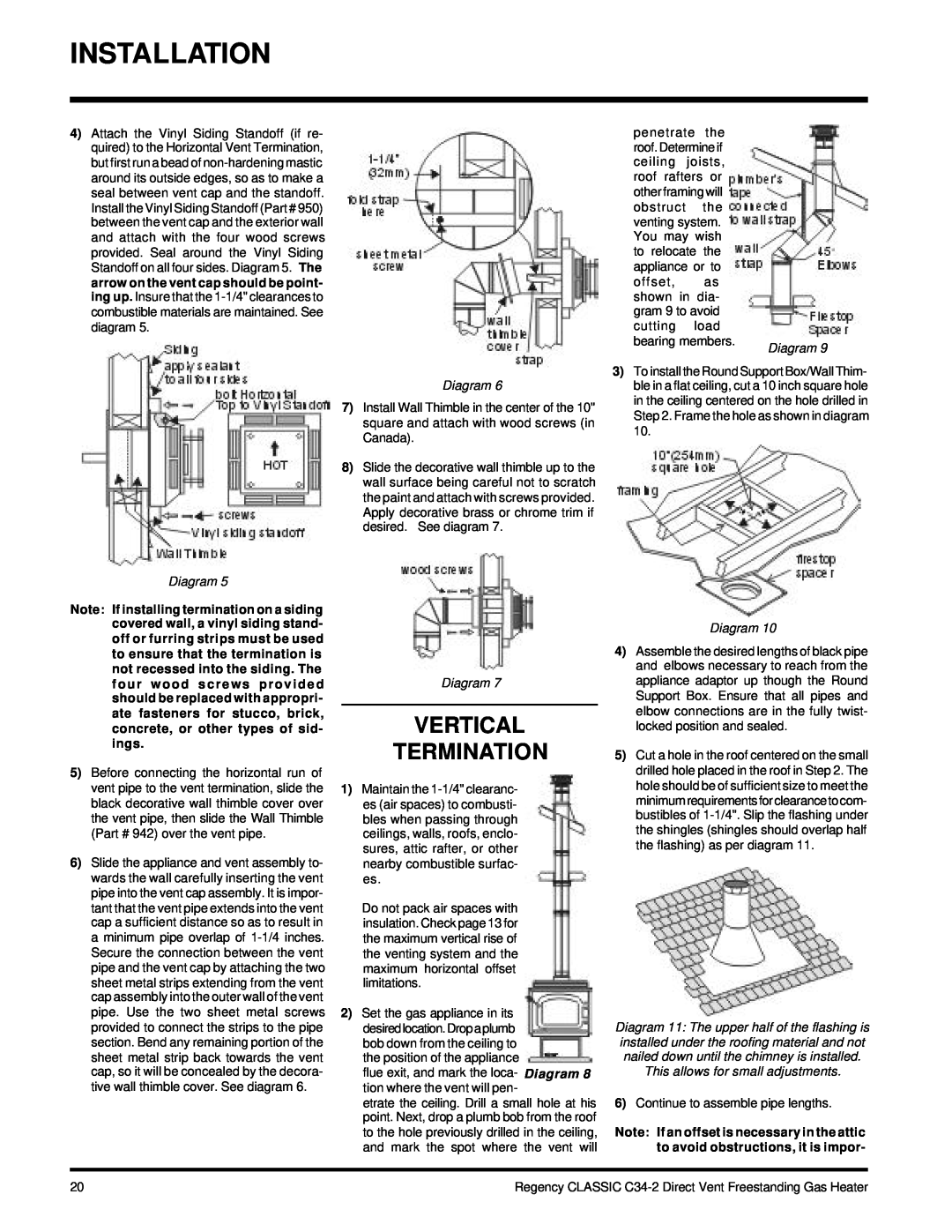 Regency C34-NG2, C34-LP2 installation manual Installation, Vertical Termination 
