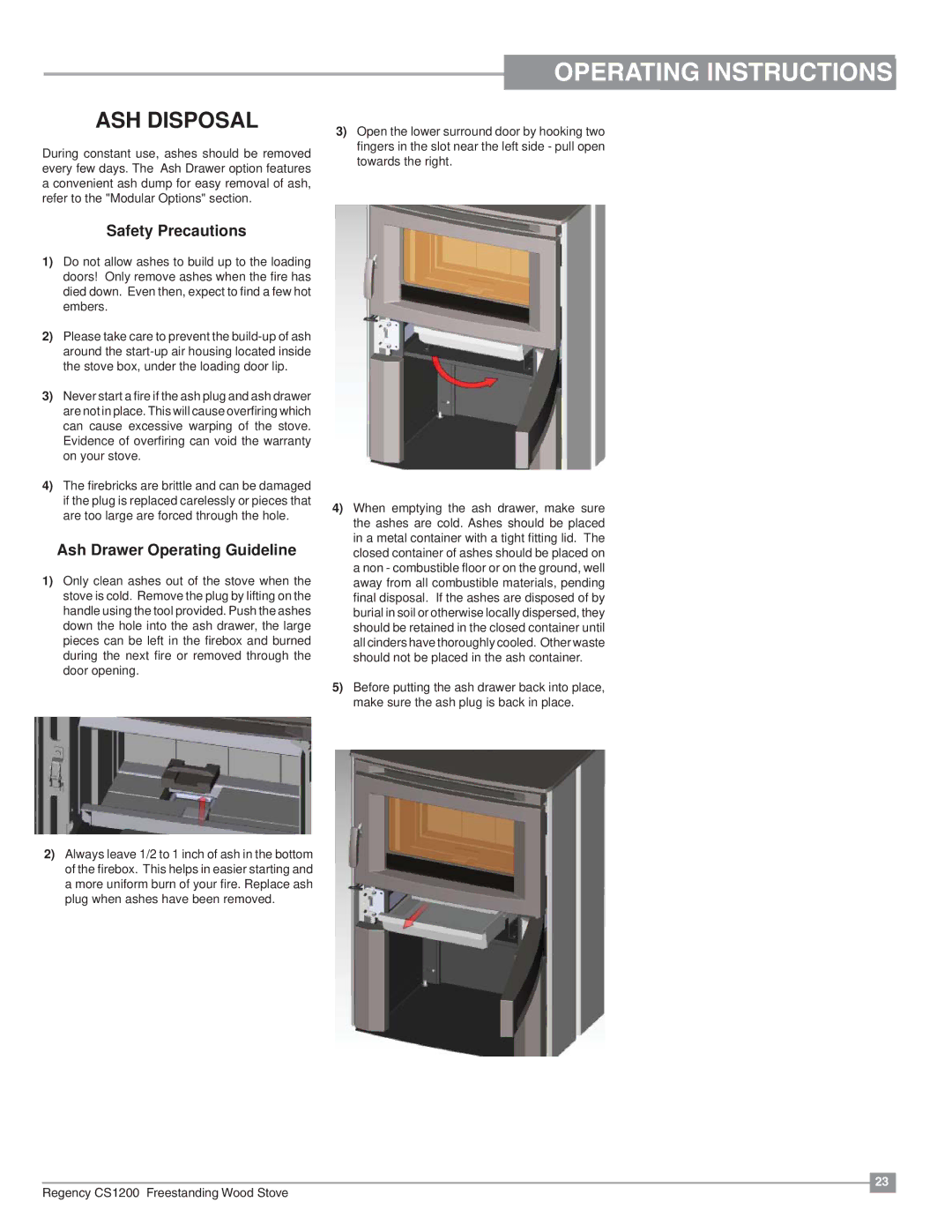 Regency CS1200 installation manual ASH Disposal, Safety Precautions 