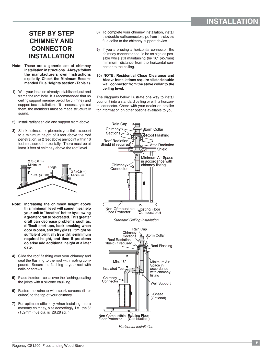 Regency CS1200 installation manual Step by Step Chimney Connector Installation 