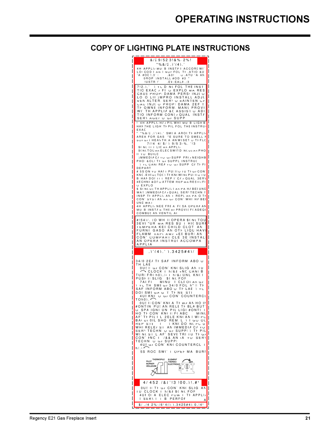 Regency E21-NG1, E21-LP1 installation manual Copy of Lighting Plate Instructions, For Your Safety Read Before Lighting 