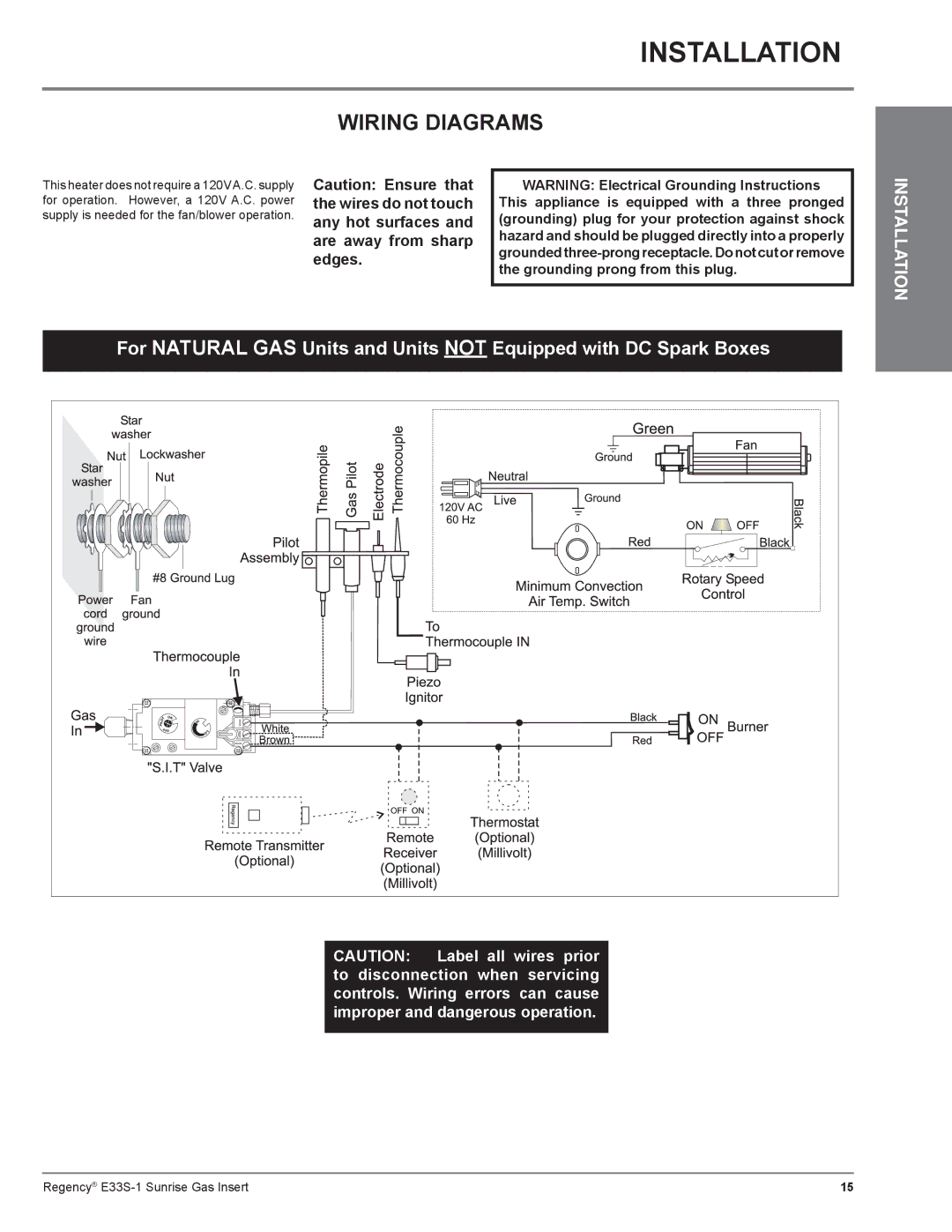 Regency E33S installation manual Wiring Diagrams, Wires do not touch, Any hot surfaces, Are away from sharp, Edges 