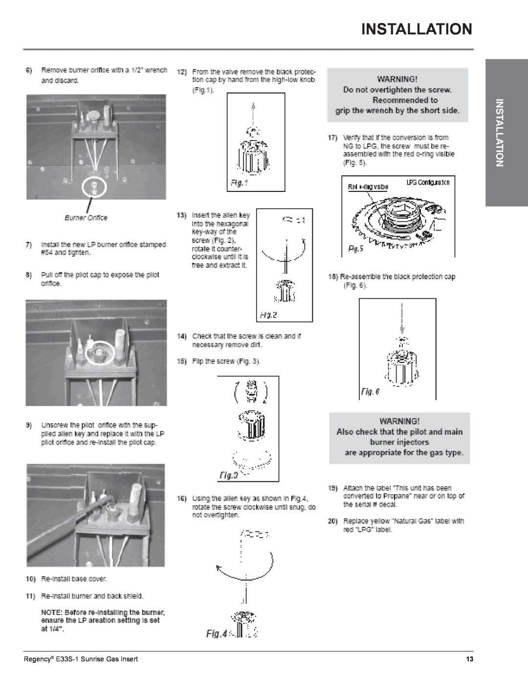 Regency E33S installation manual Installation 