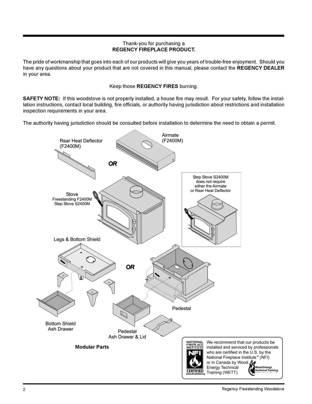 Regency F2400M, S2400M installation manual Regency Fireplace Product, Modular Parts 