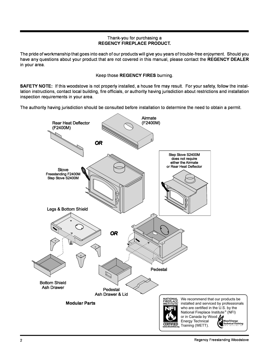 Regency F2400M, S2400M installation manual Regency Fireplace Product, Modular Parts 